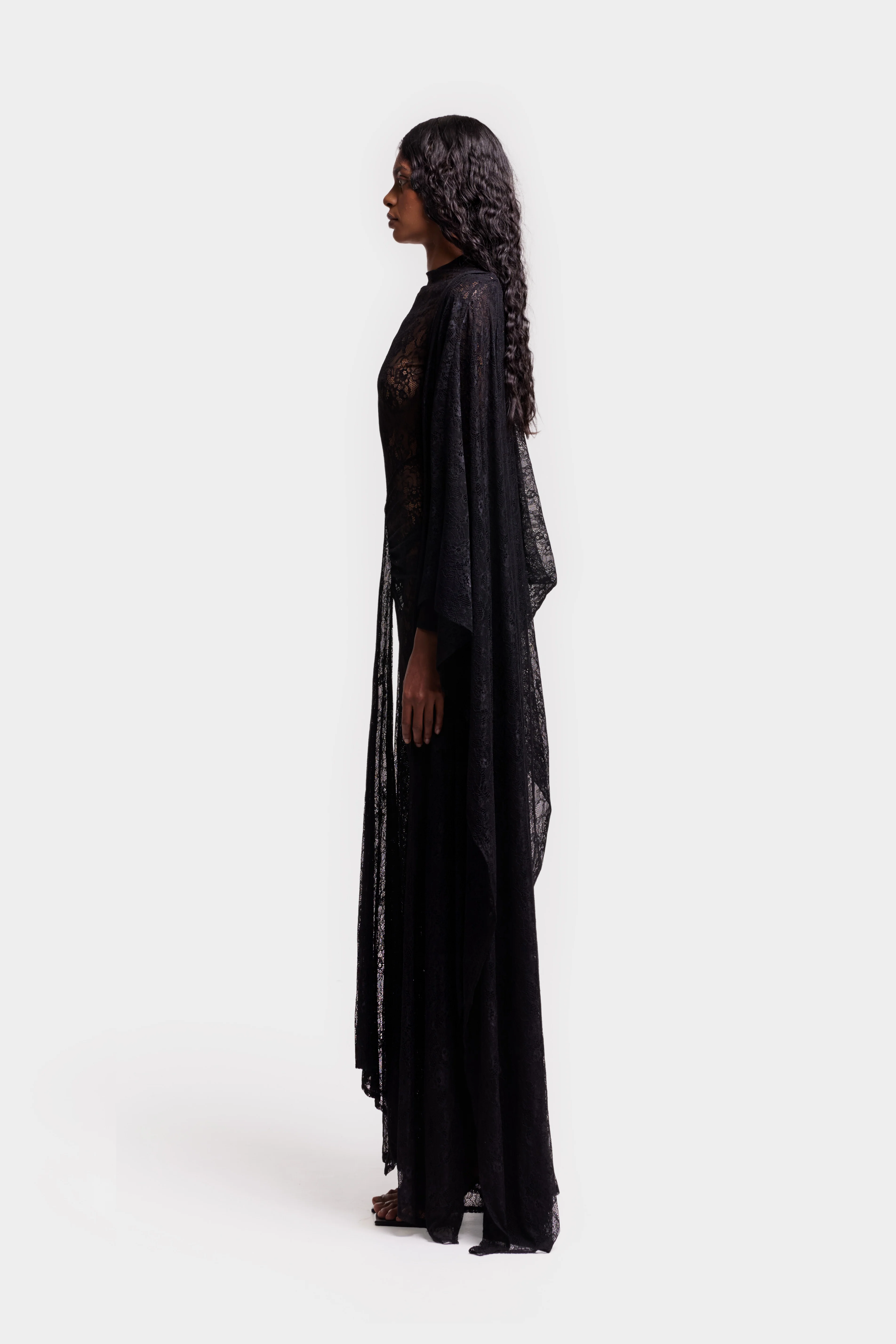 Aluya Lace Draped Cape - Black - Image 3