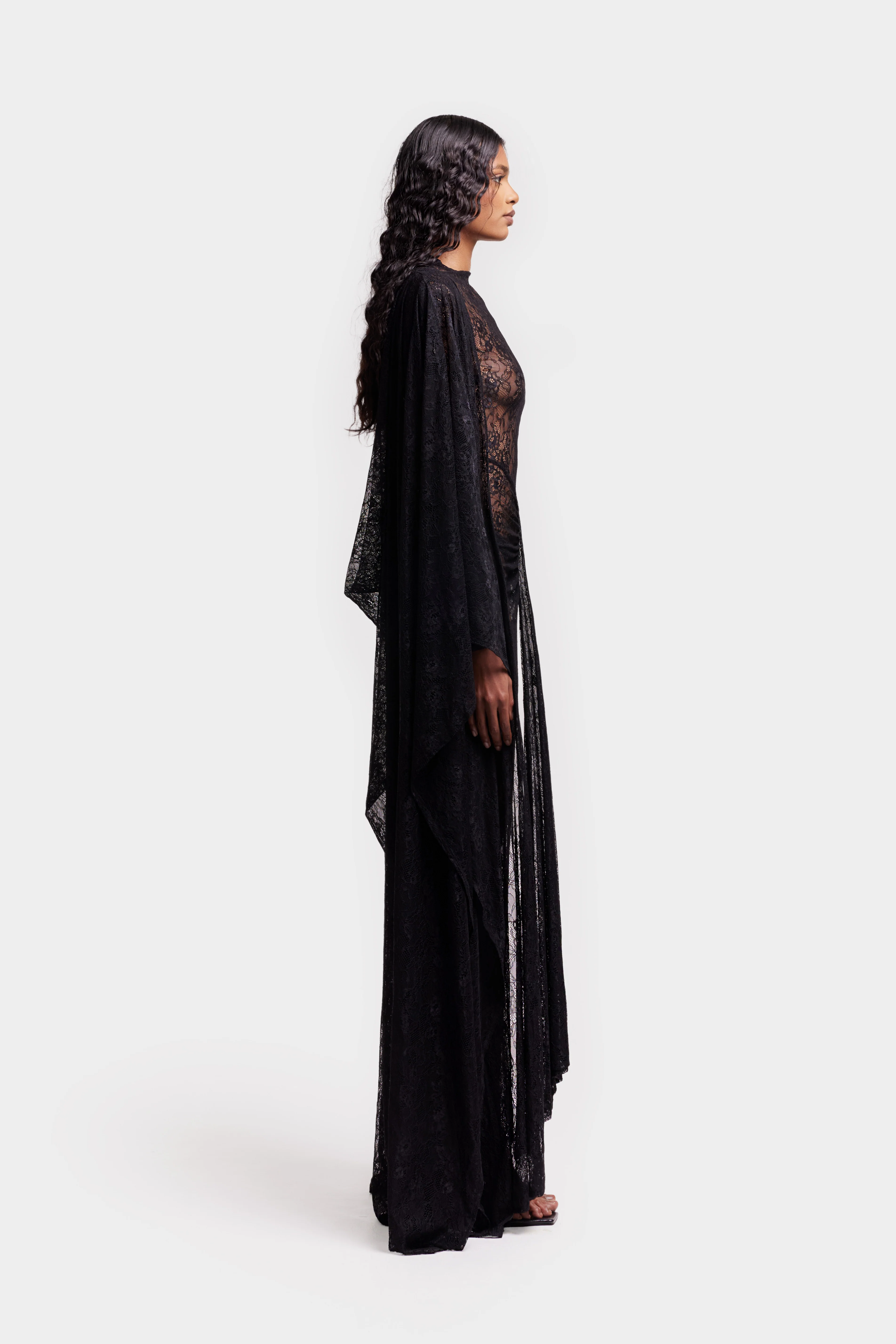 Aluya Lace Draped Cape - Black - Image 7