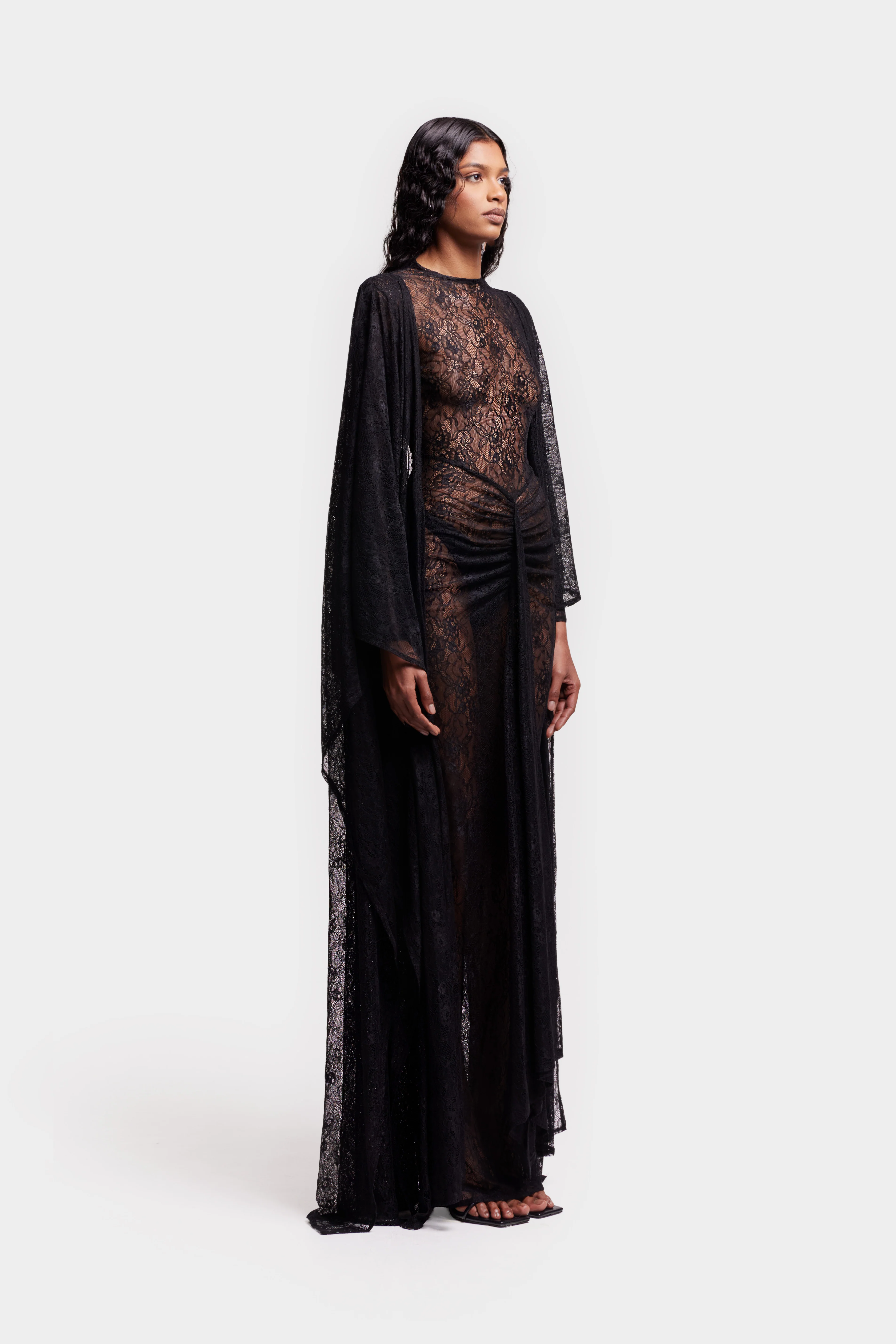 Aluya Lace Draped Cape - Black - Image 8