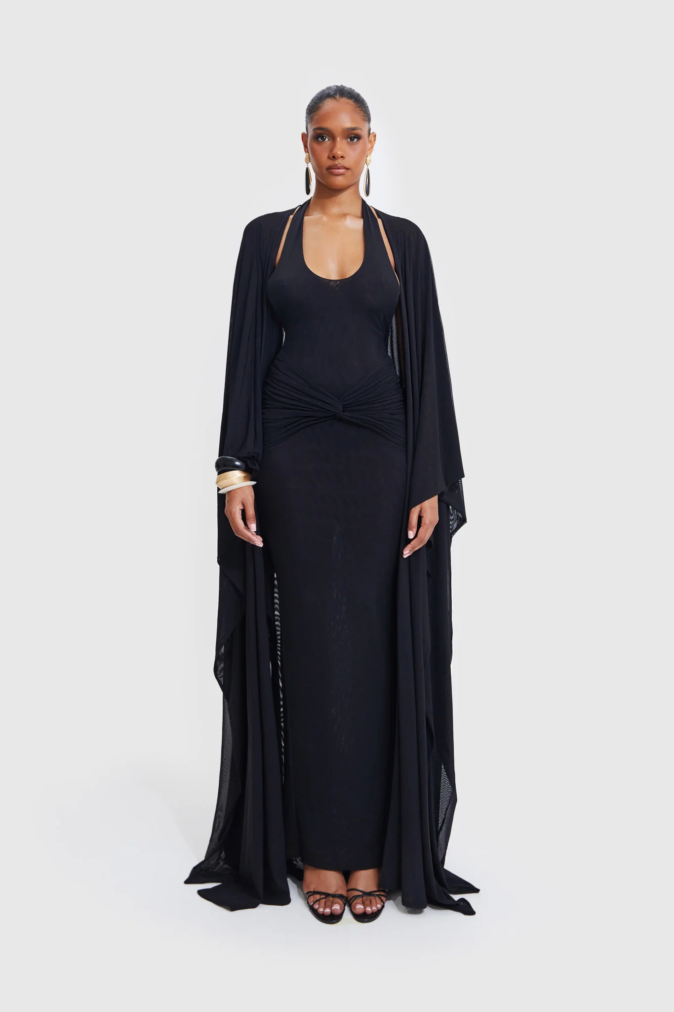 Aluya Mesh Draped Cape - Black - Image 5