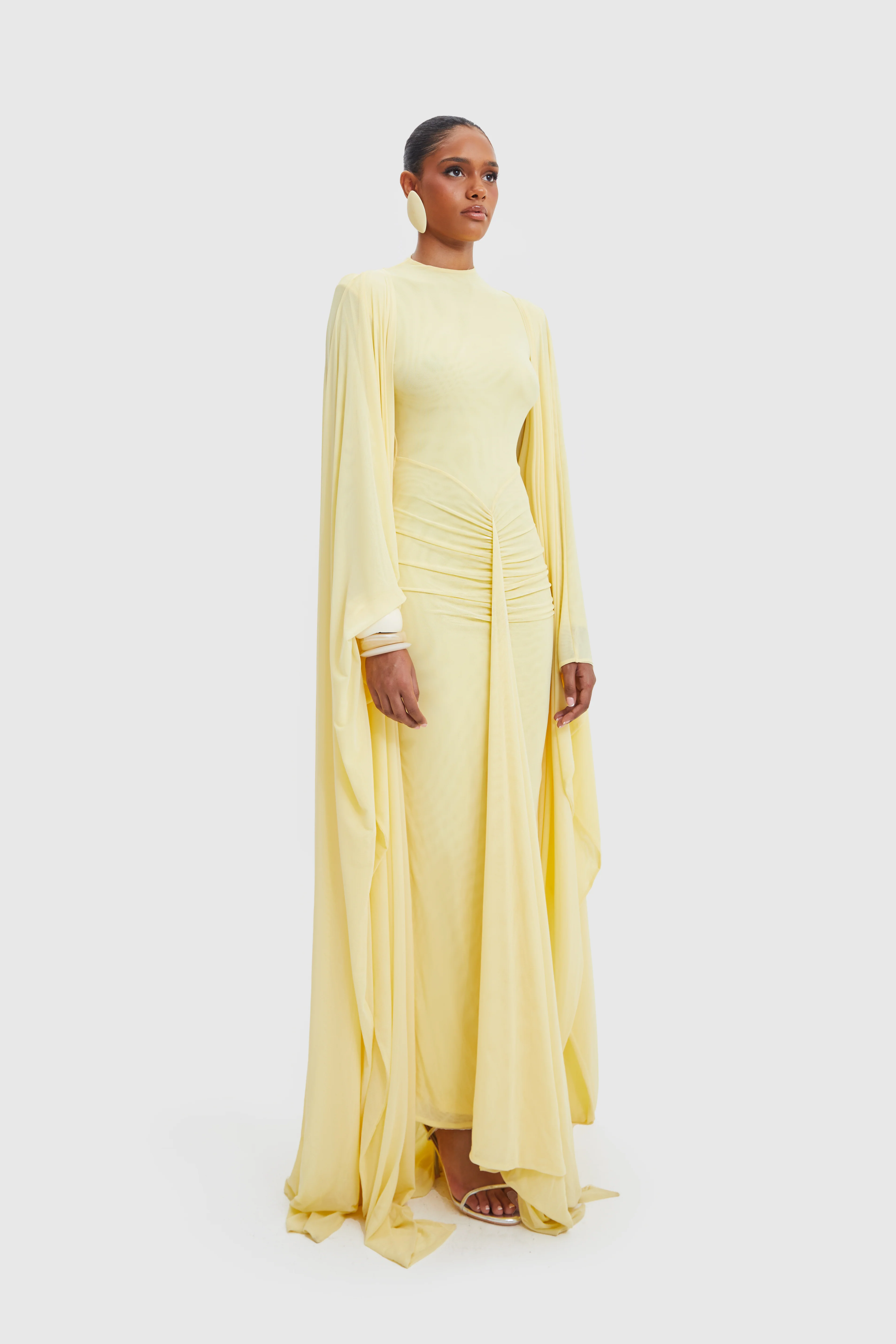Aluya Mesh Draped Cape - Butter Yellow - Image 13