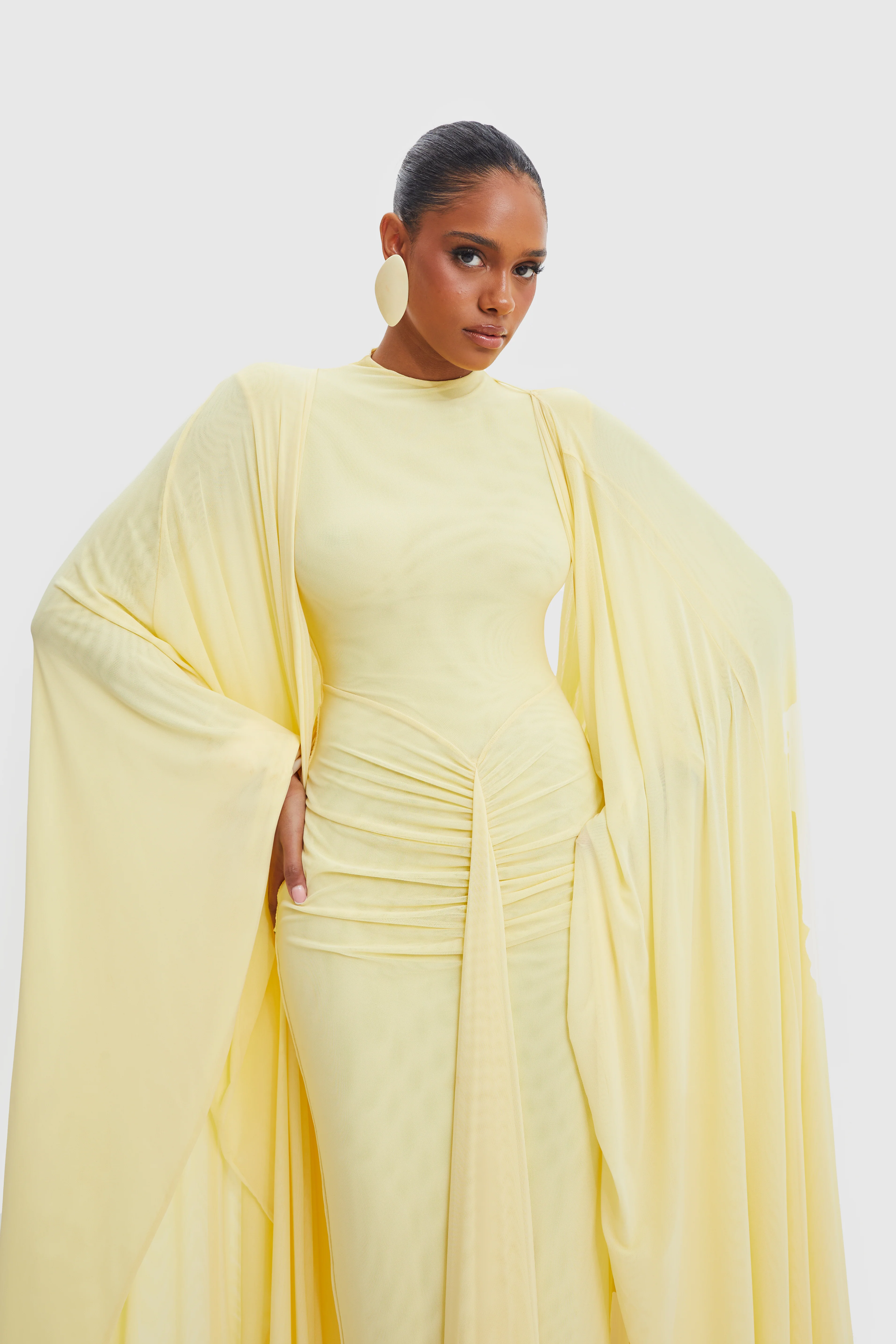 Aluya Mesh Draped Cape - Butter Yellow - Image 14
