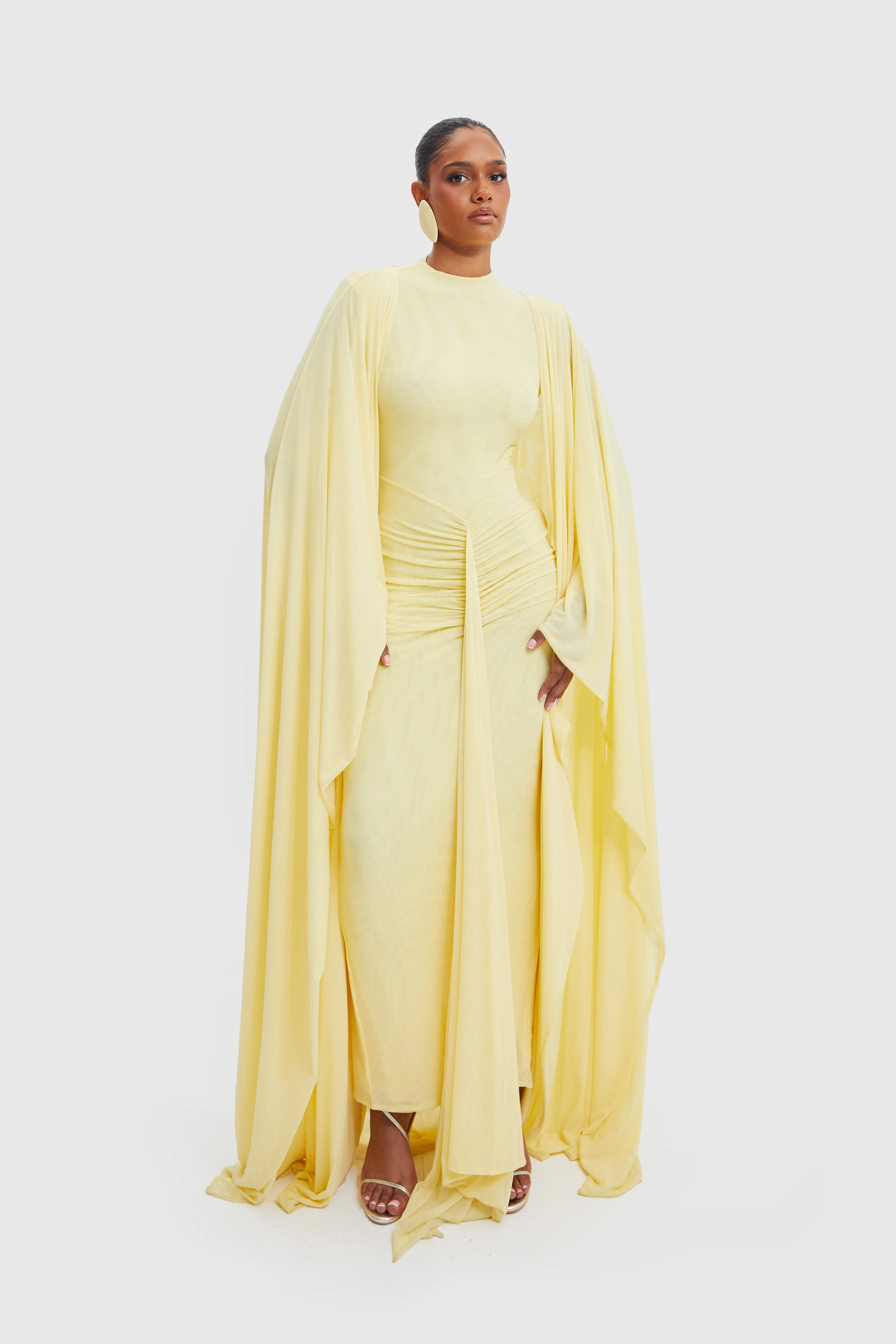 Aluya Mesh Draped Cape - Butter Yellow - Image 15