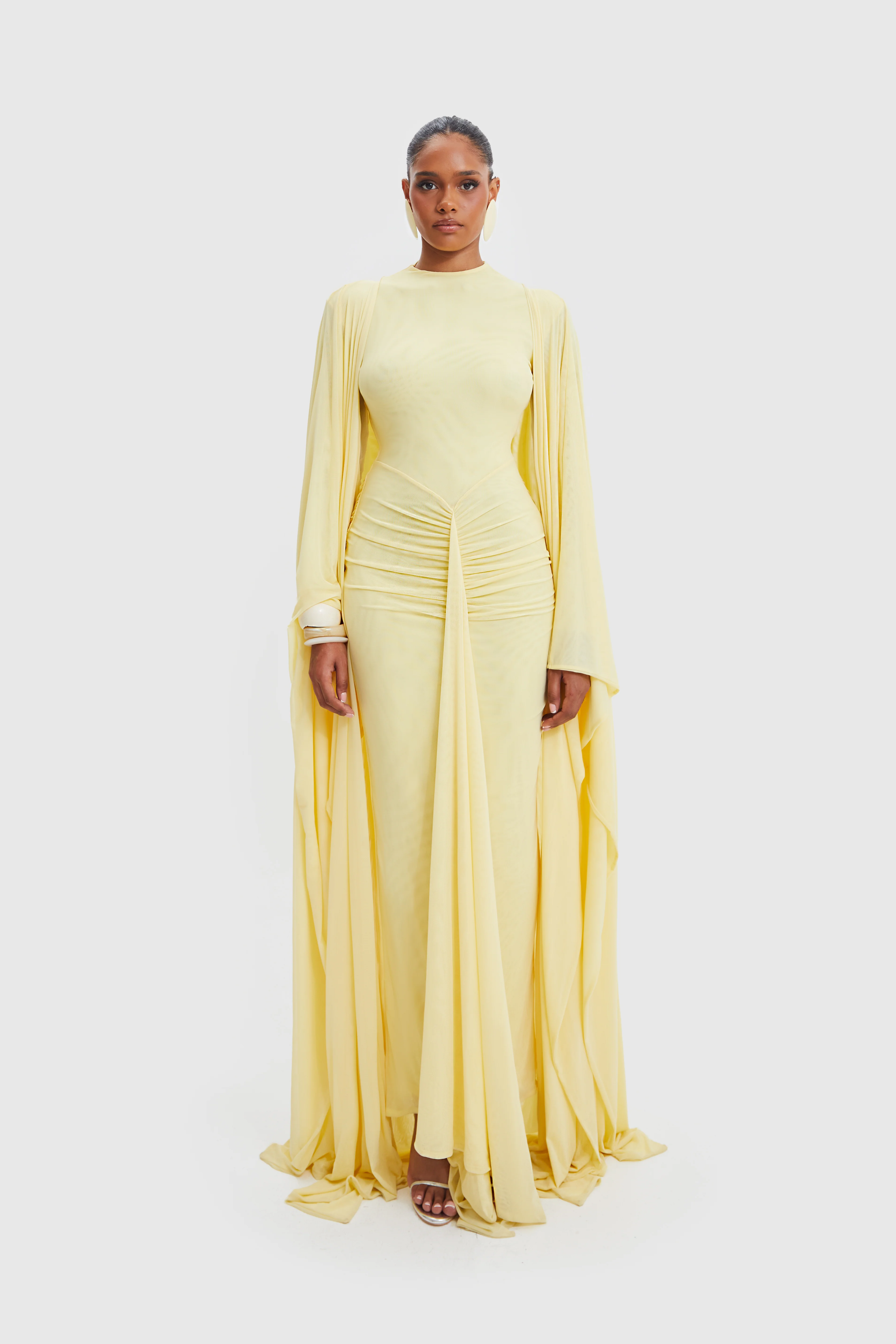 Aluya Mesh Draped Cape - Butter Yellow - Image 6