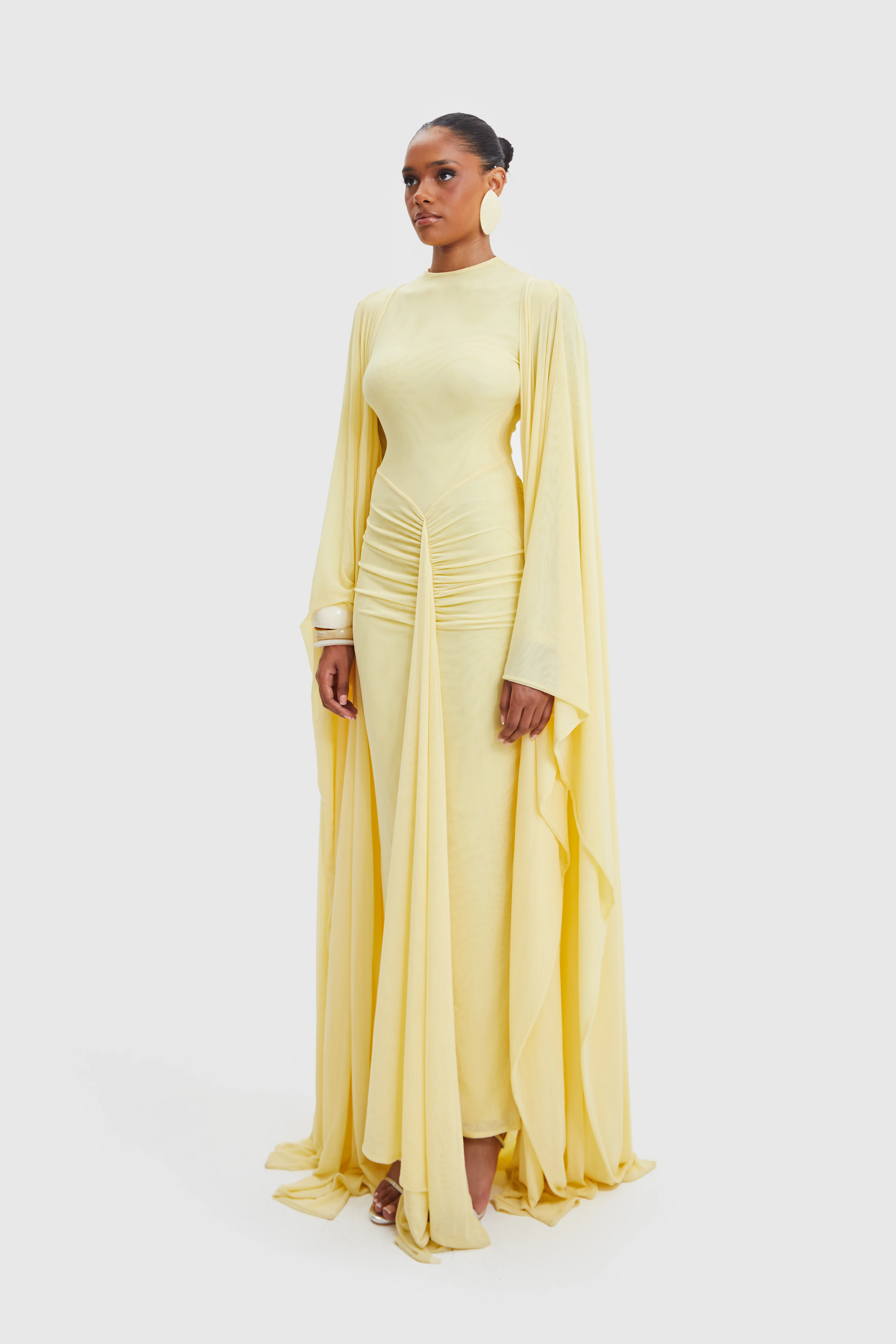 Aluya Mesh Draped Cape - Butter Yellow - Image 7