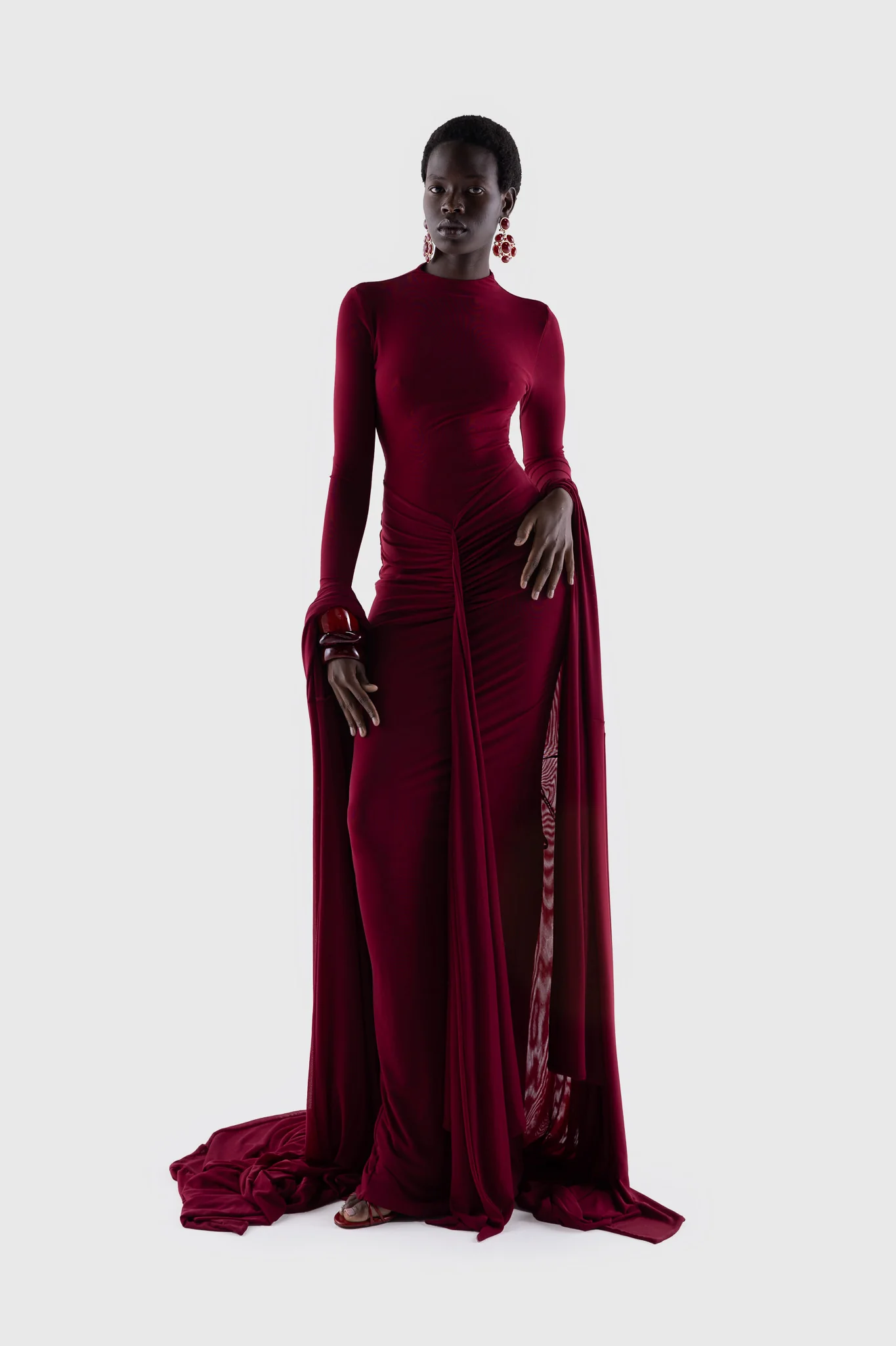 Aluya Mesh Draped Cape - Deep Cherry - Image 11