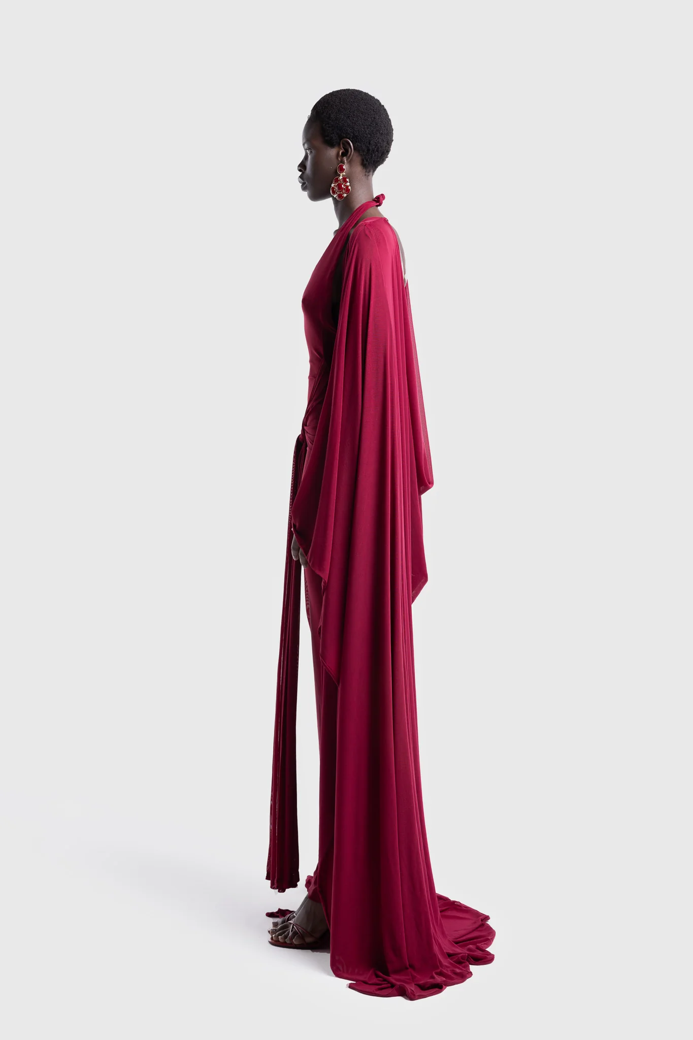 Aluya Mesh Draped Cape - Deep Cherry - Image 3