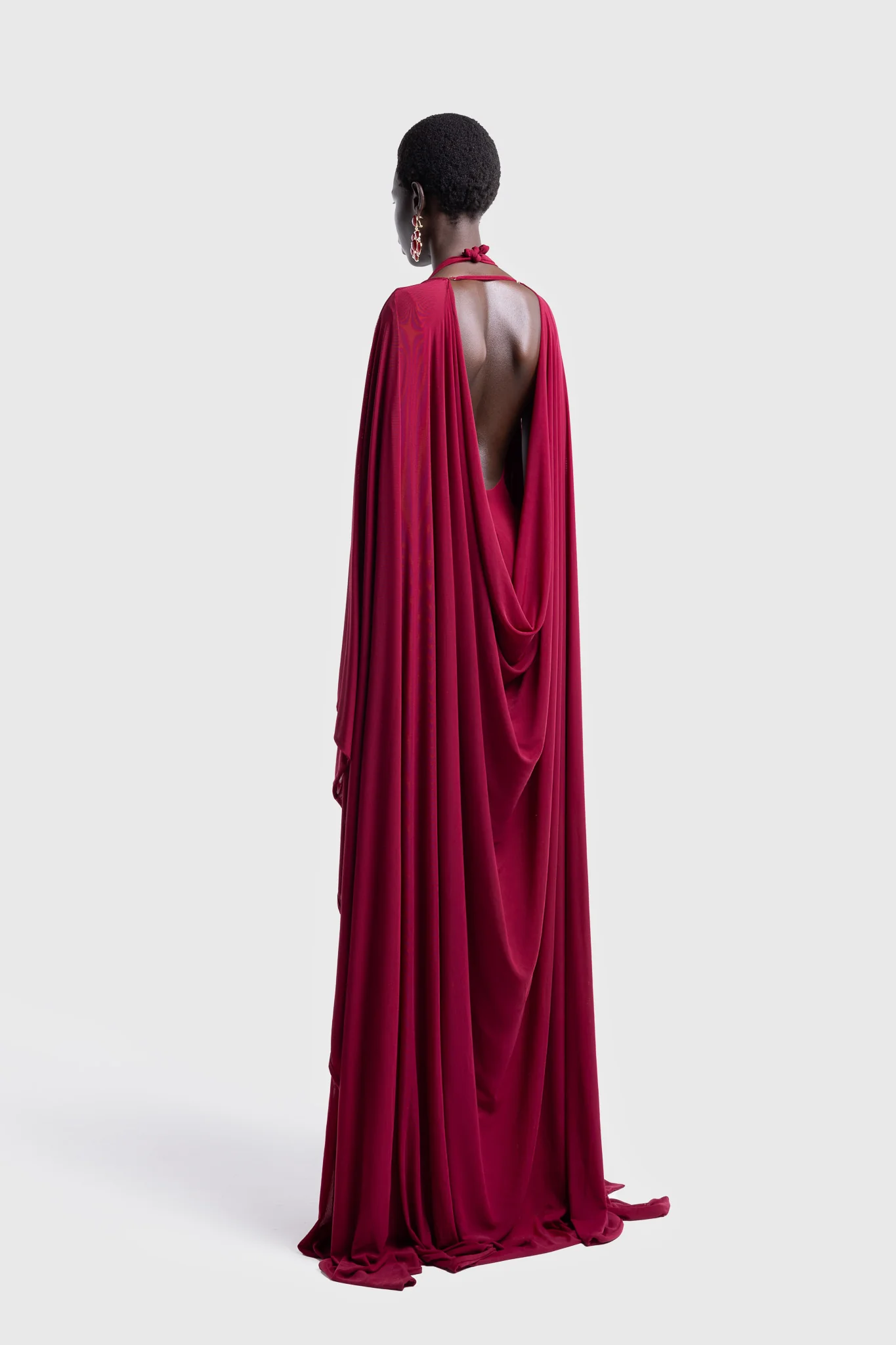 Aluya Mesh Draped Cape - Deep Cherry - Image 4