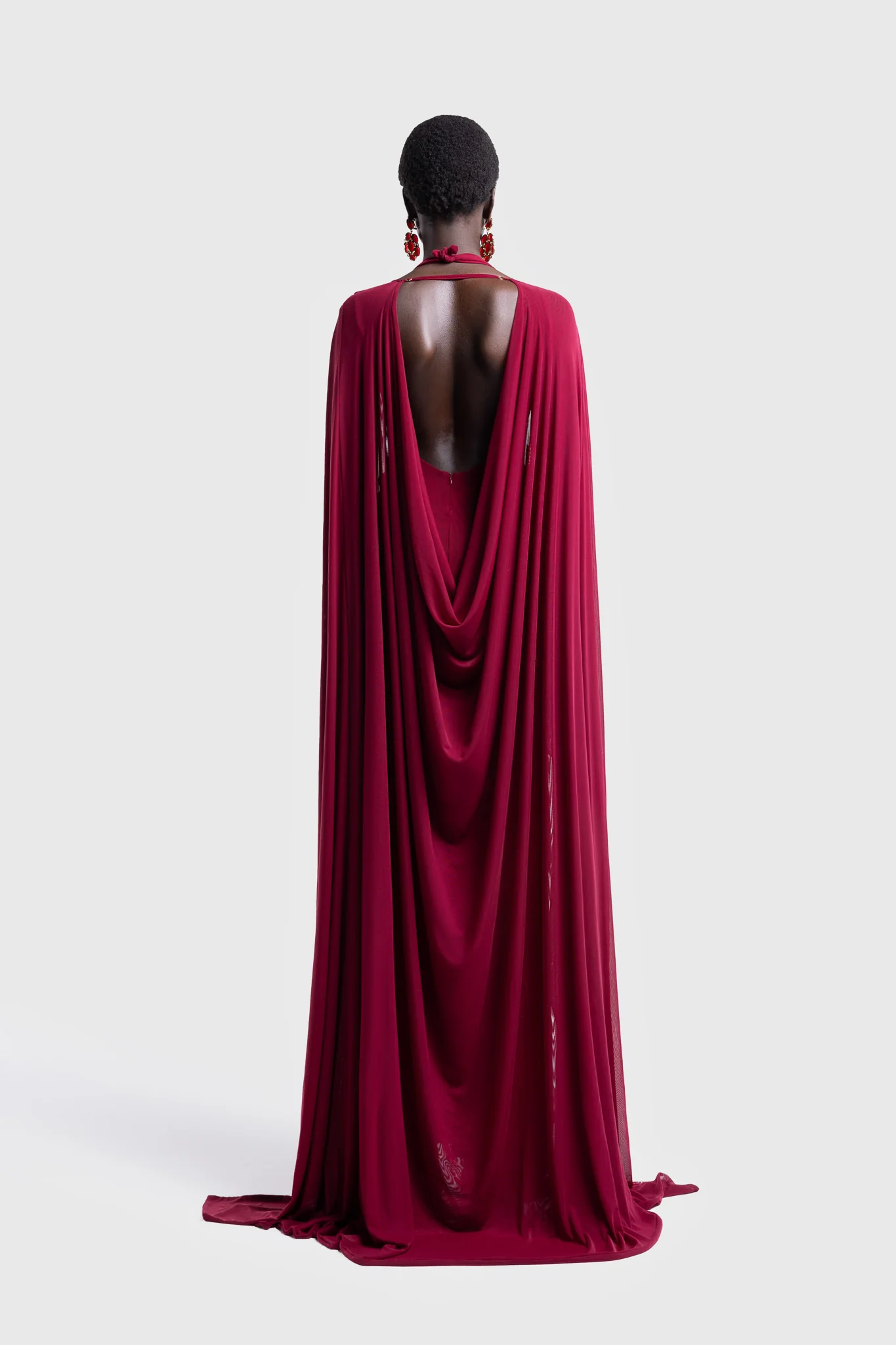 Aluya Mesh Draped Cape - Deep Cherry - Image 5