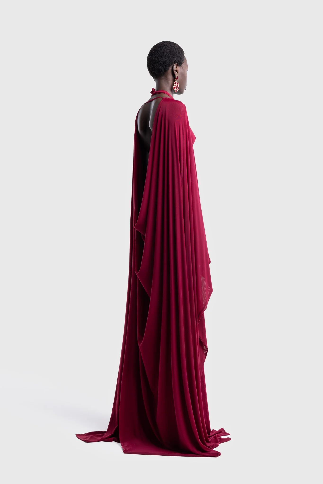 Aluya Mesh Draped Cape - Deep Cherry - Image 6