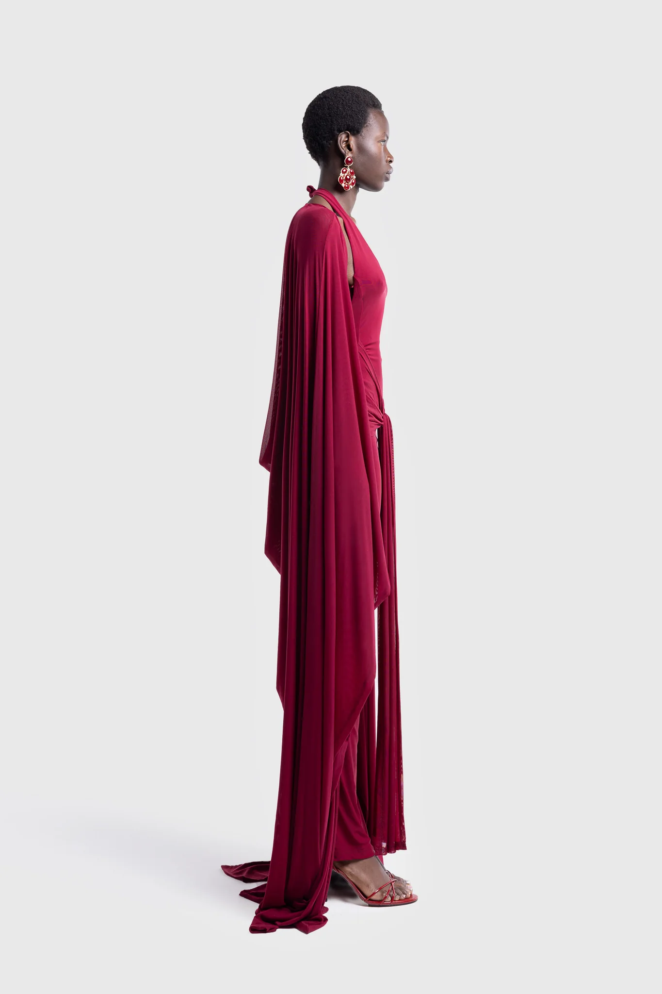 Aluya Mesh Draped Cape - Deep Cherry - Image 7