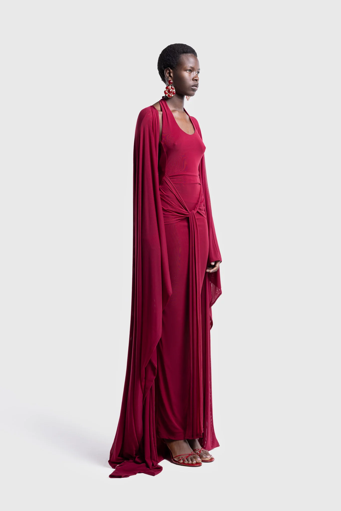 Aluya Mesh Draped Cape - Deep Cherry - Image 8
