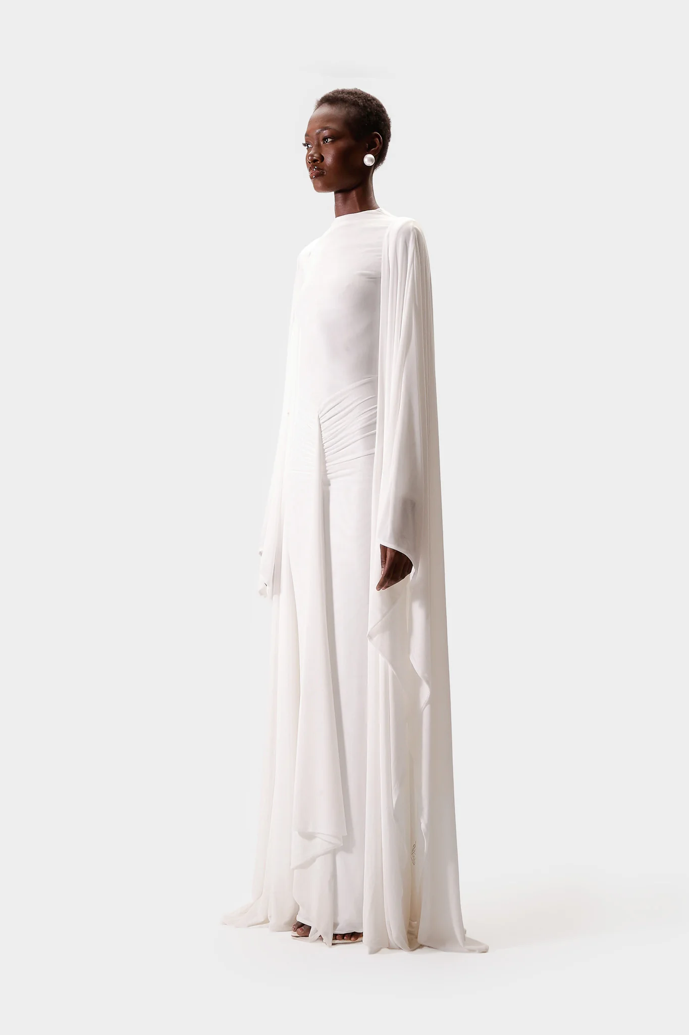 Aluya Mesh Draped Cape - White - Image 3