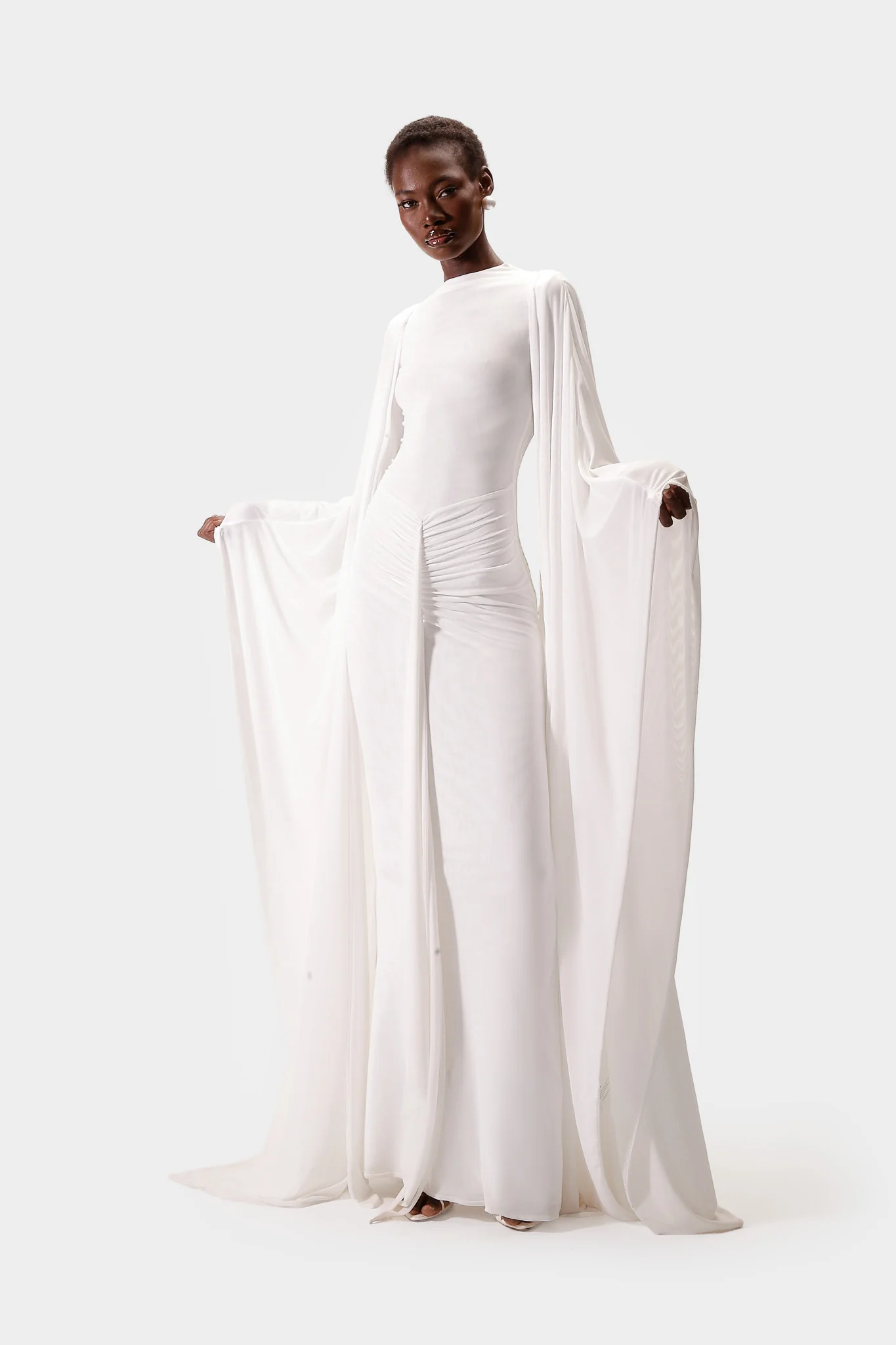 Aluya Mesh Draped Cape - White - Image 6
