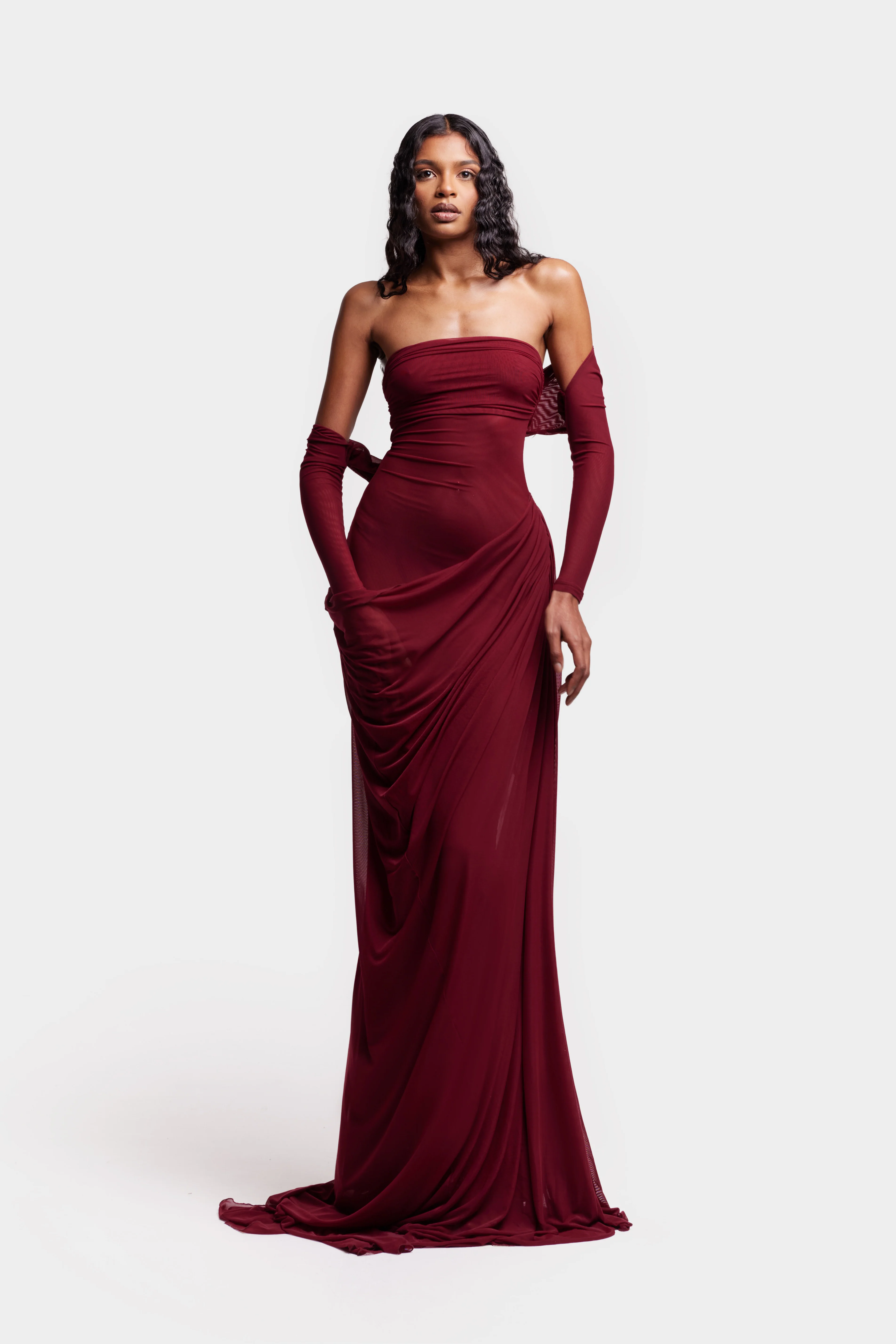 Asymmetric Waterfall Draped Maxi - Trophy Wine - Image 10