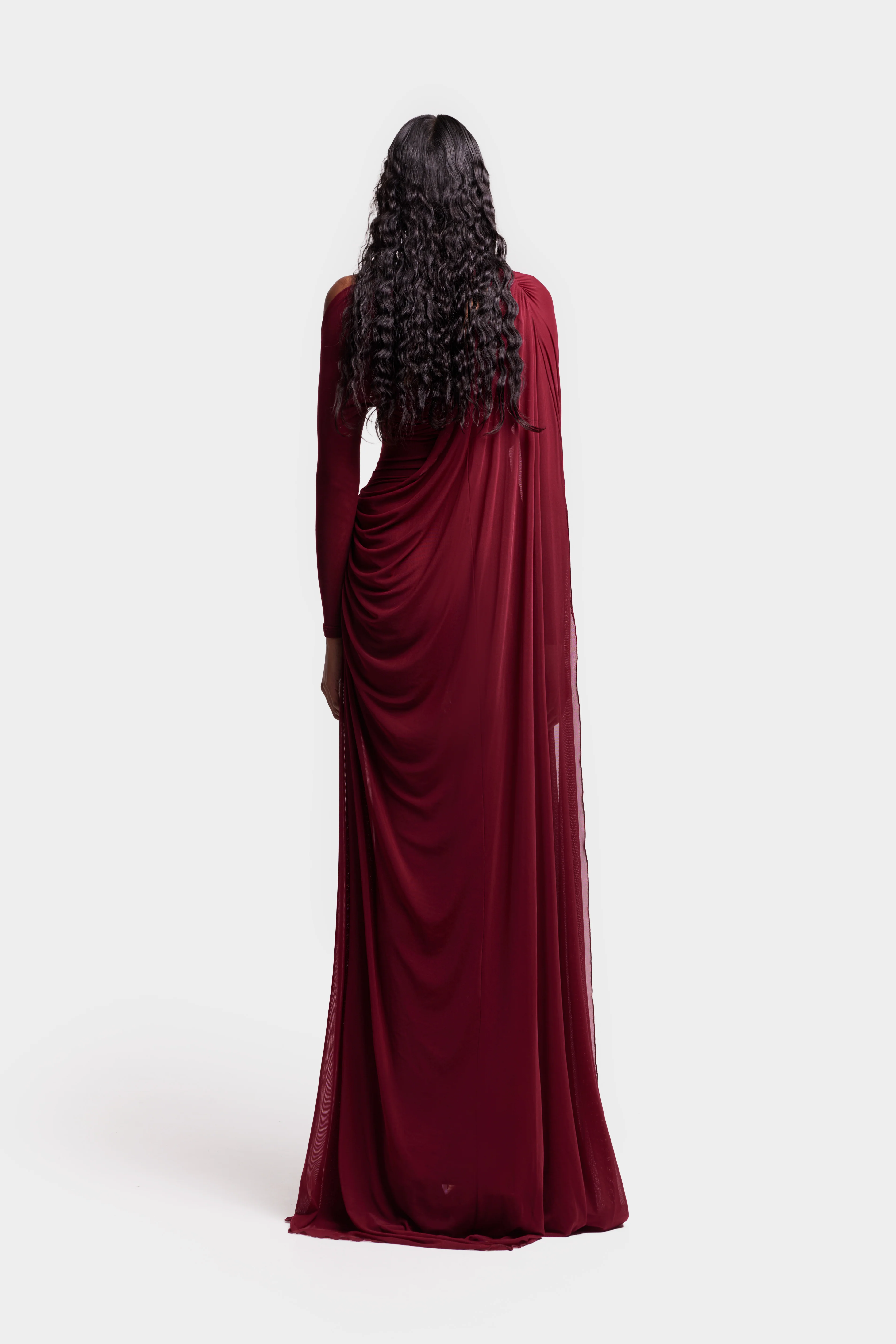 Asymmetric Waterfall Draped Maxi - Trophy Wine - Image 6