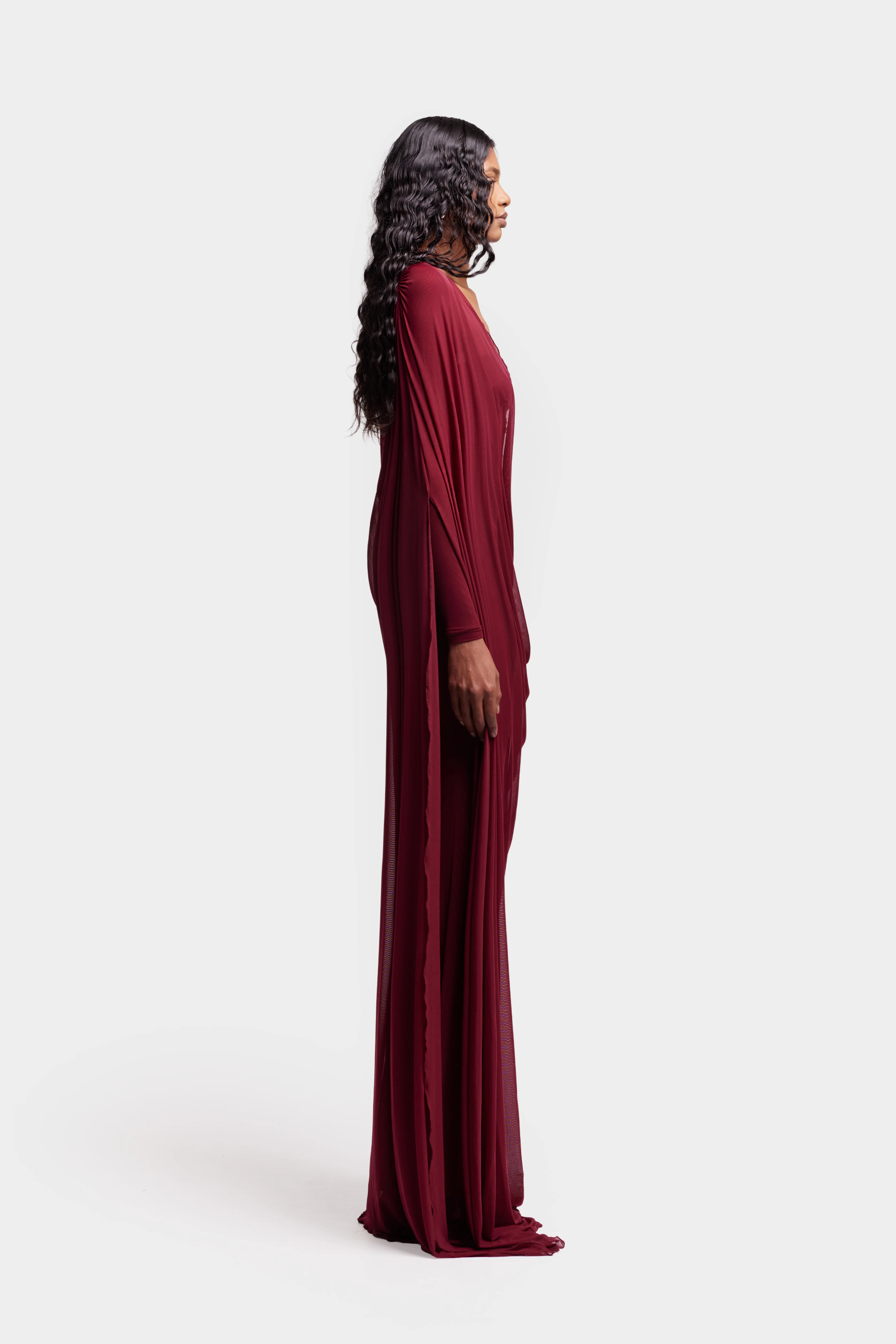 Asymmetric Waterfall Draped Maxi - Trophy Wine - Image 7
