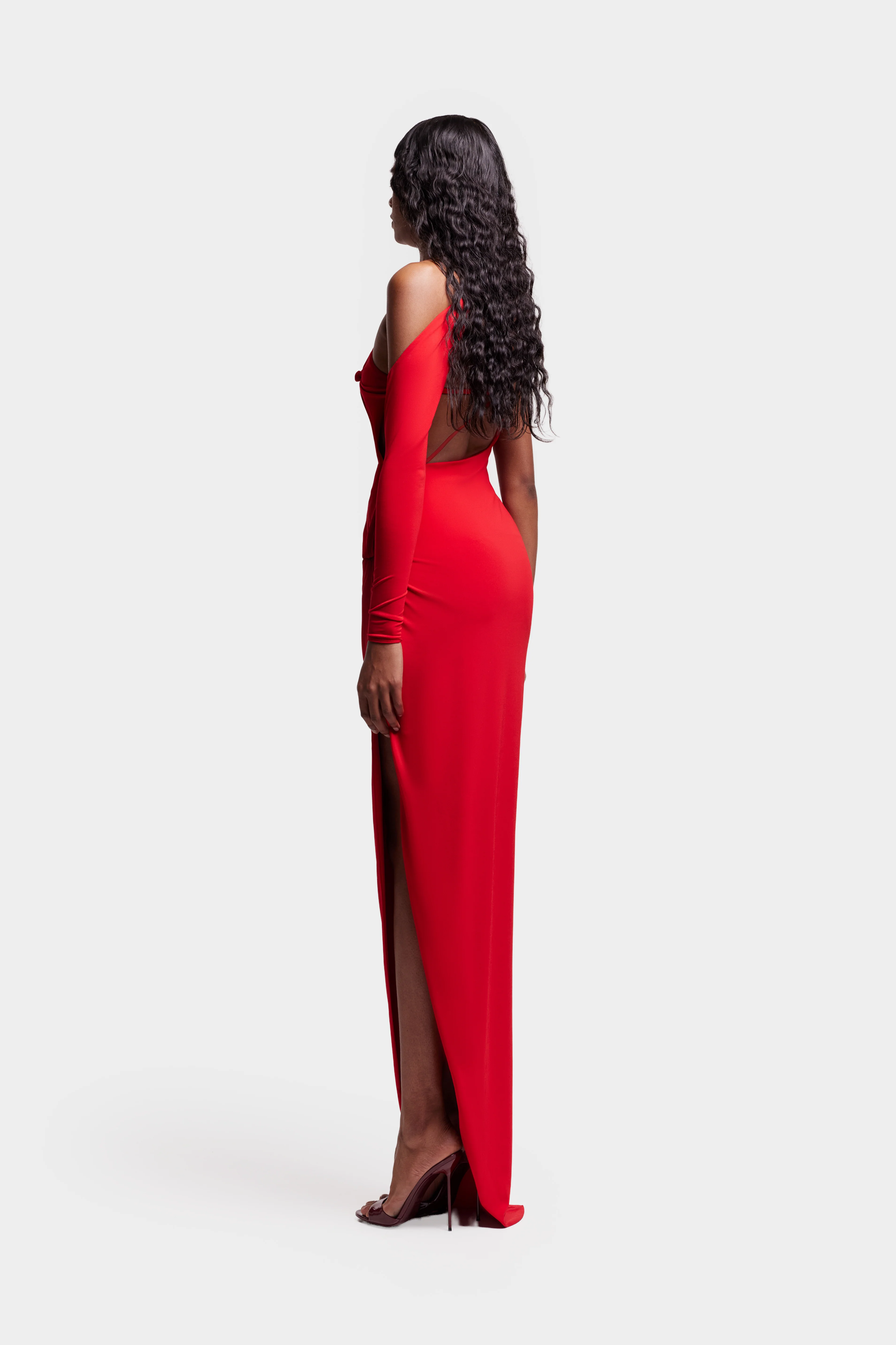 Asymmetric Knotted Kai Dress - Love Red - Image 3