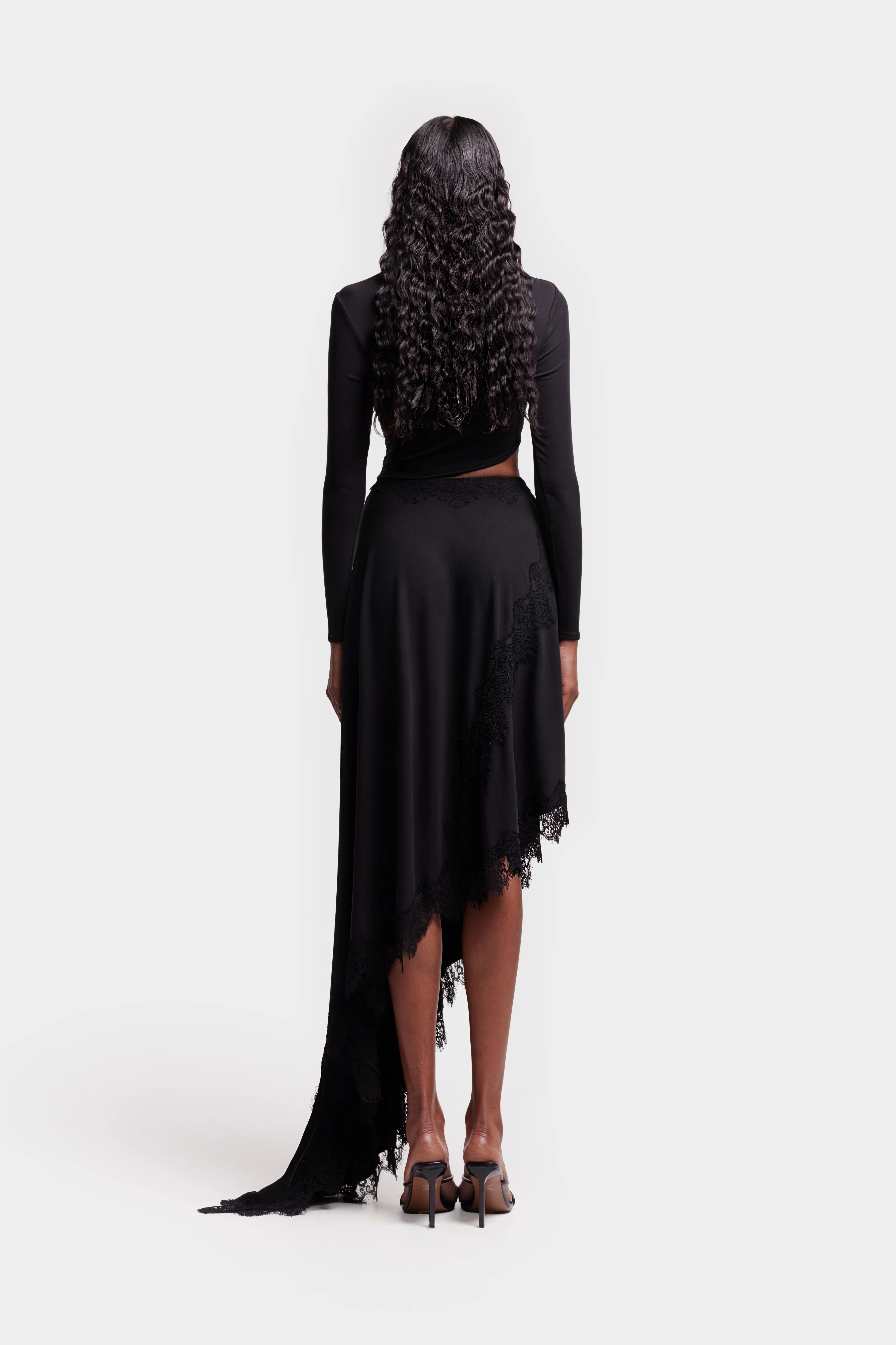Asymmetric Lace Trim Midi - Black - Image 5