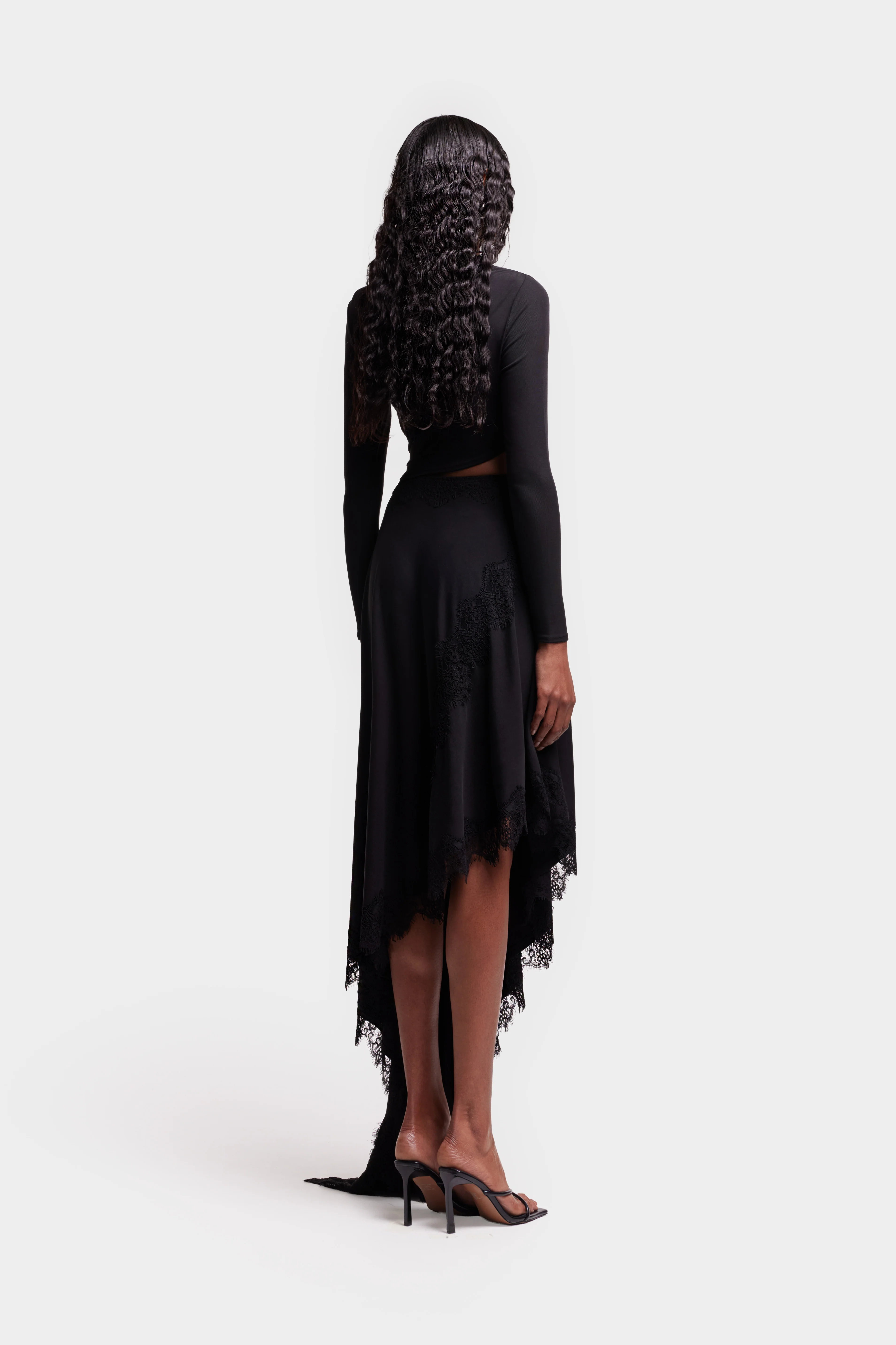 Asymmetric Lace Trim Midi - Black - Image 6