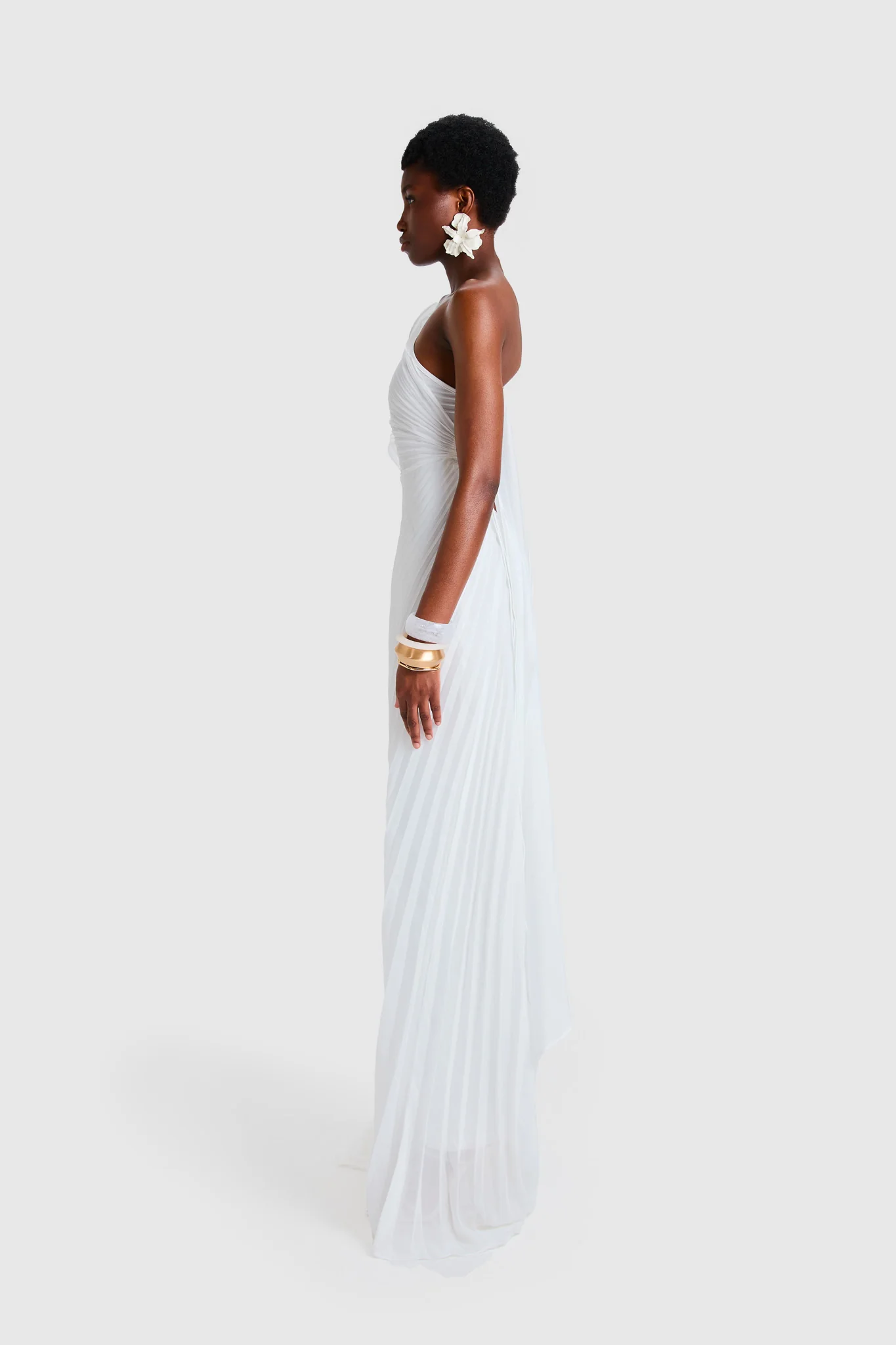 Chiffon Pleated Asymmetric Maxi - White - Image 3