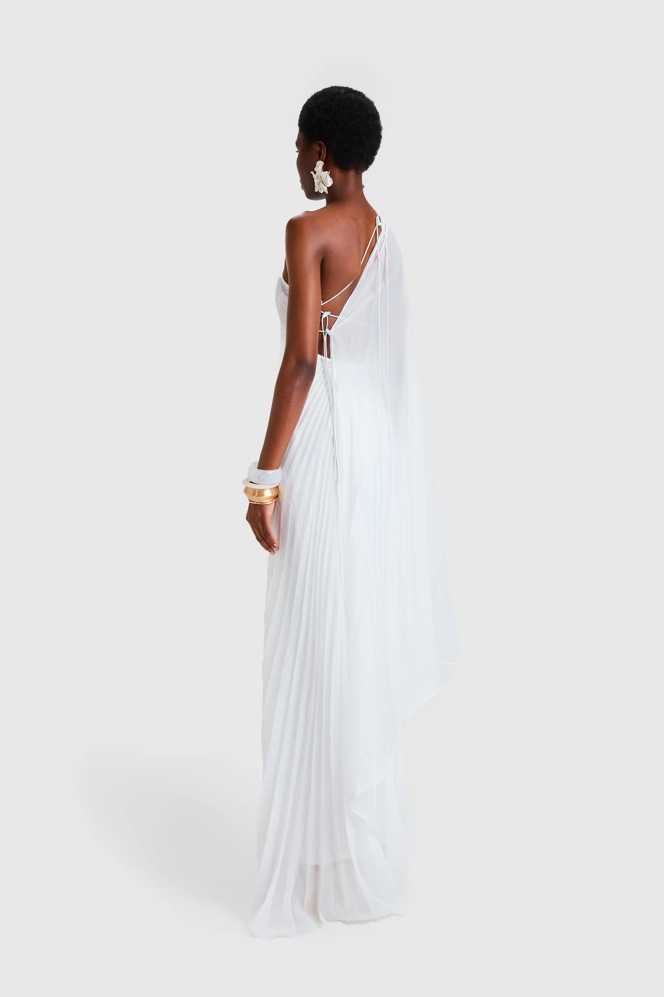 Chiffon Pleated Asymmetric Maxi - White - Image 4