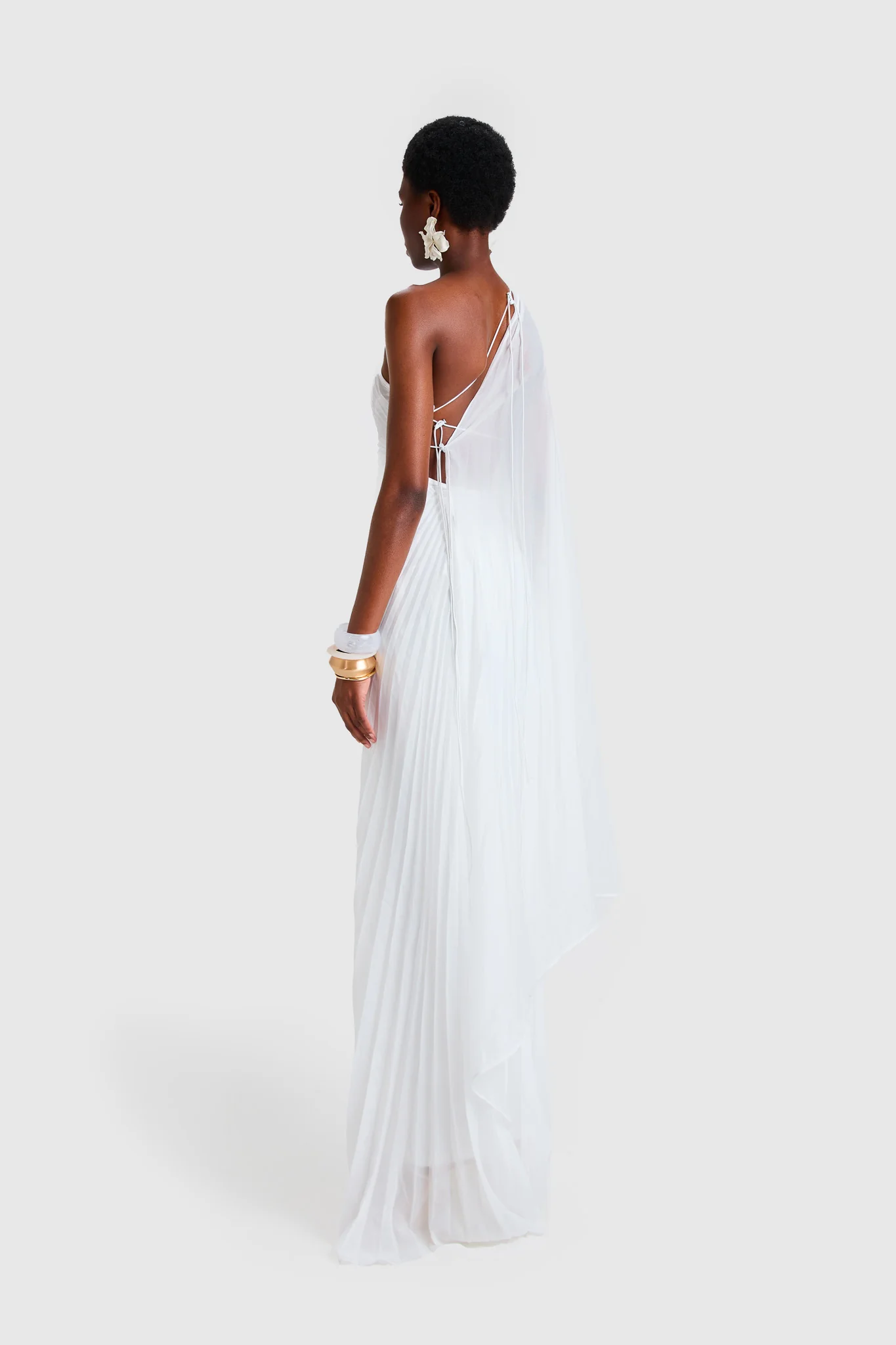 Chiffon Pleated Asymmetric Maxi - White - Image 5