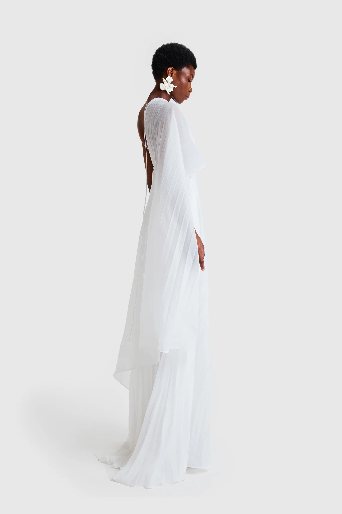 Chiffon Pleated Asymmetric Maxi - White - Image 6