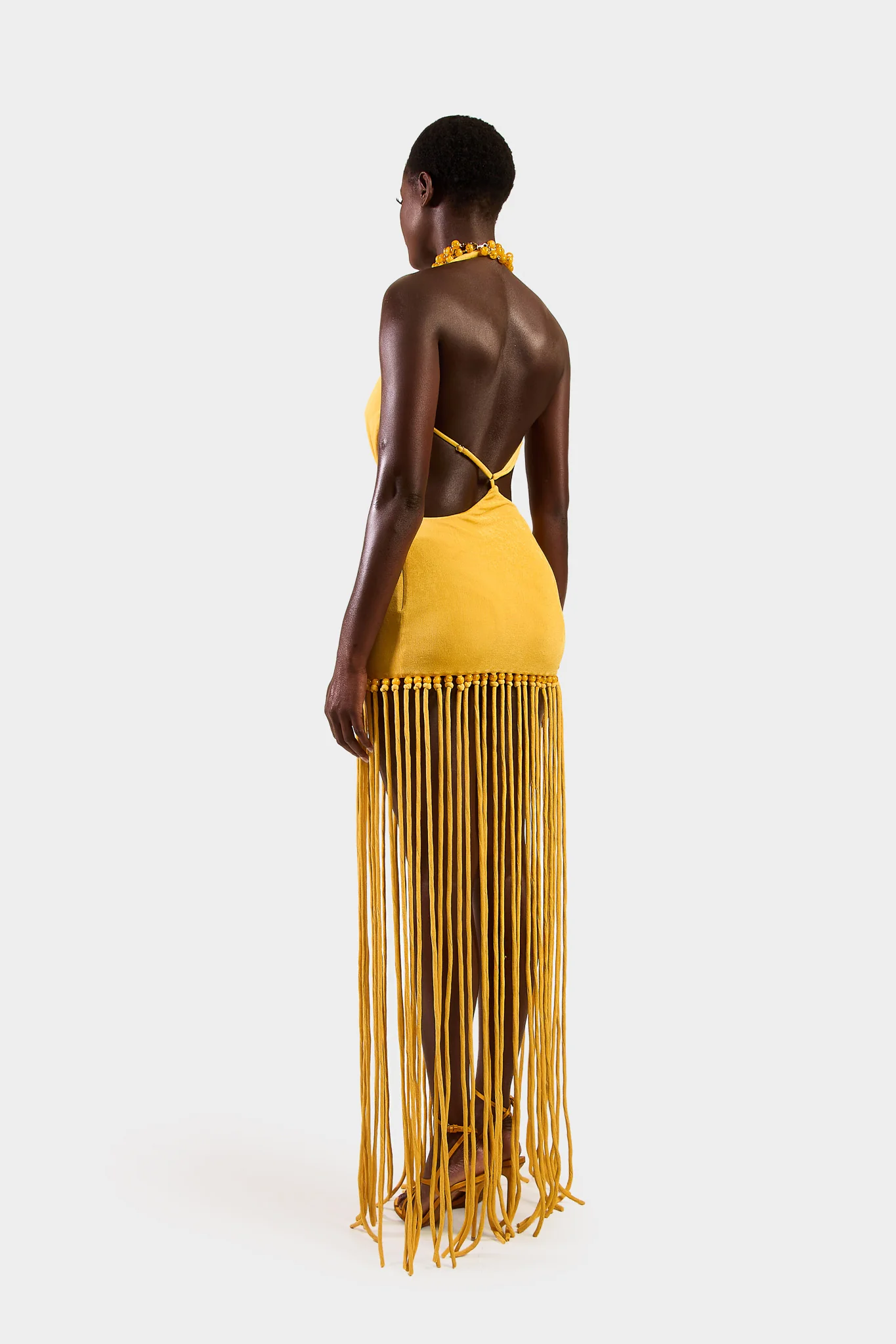 Cut Out Tassel Dress - Yellow - Image 4