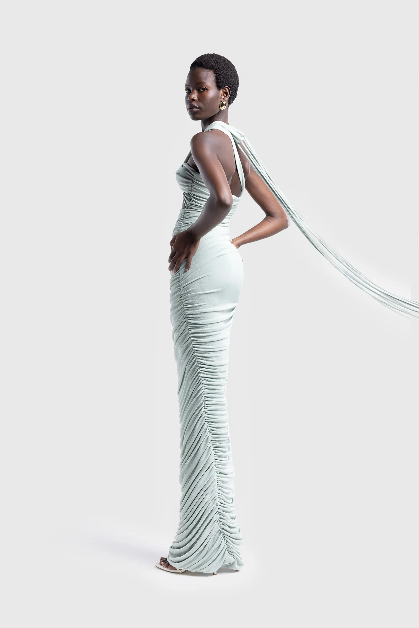 Kesh Asymmetric Ruched Dress - Warm Matcha - Image 3