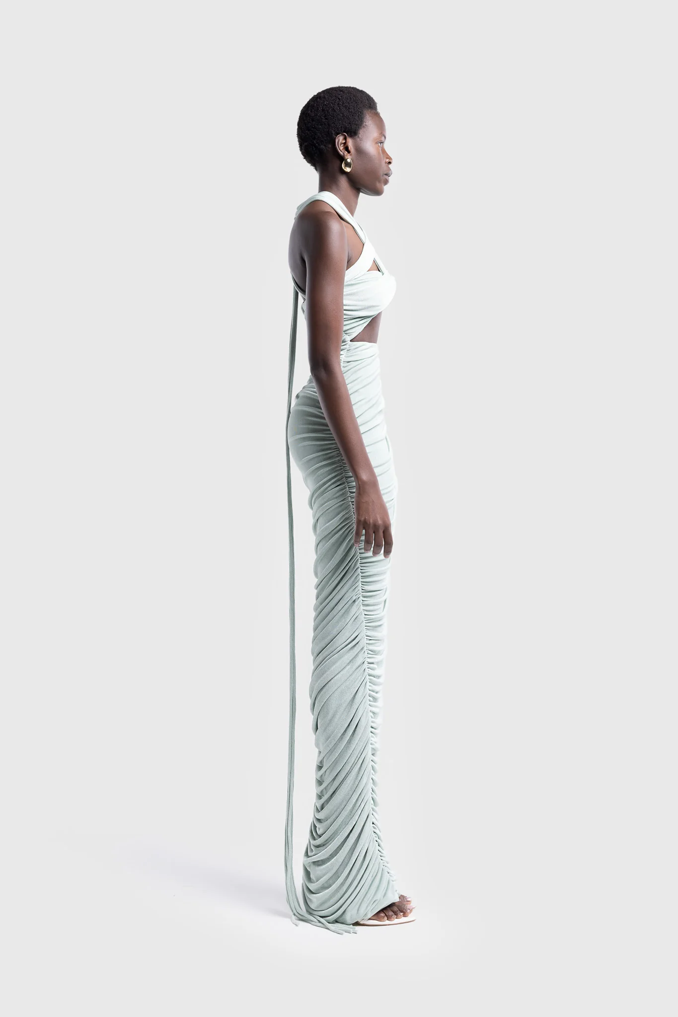 Kesh Asymmetric Ruched Dress - Warm Matcha - Image 4