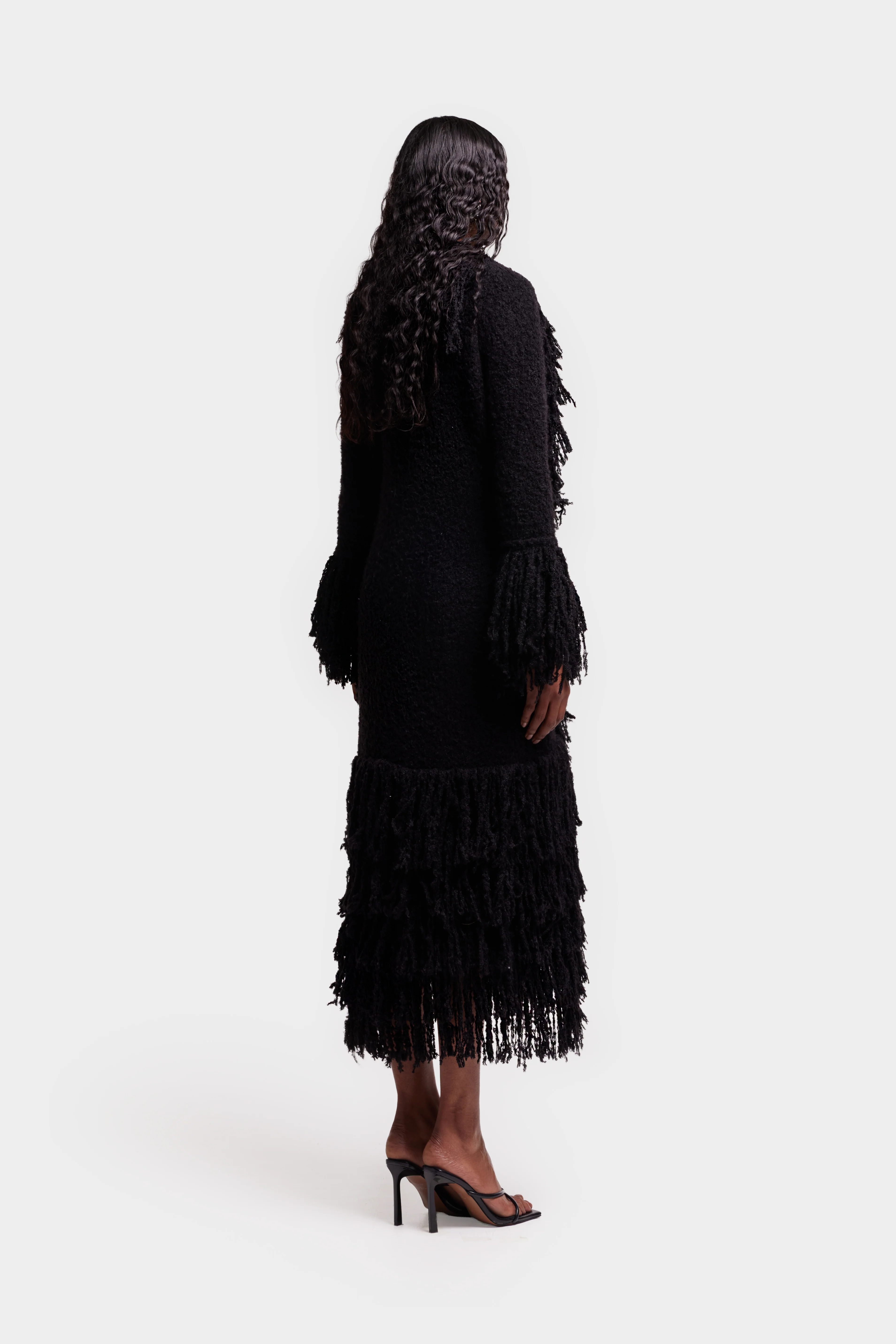 Knitted Alpaca Fur Coat - Black - Image 3