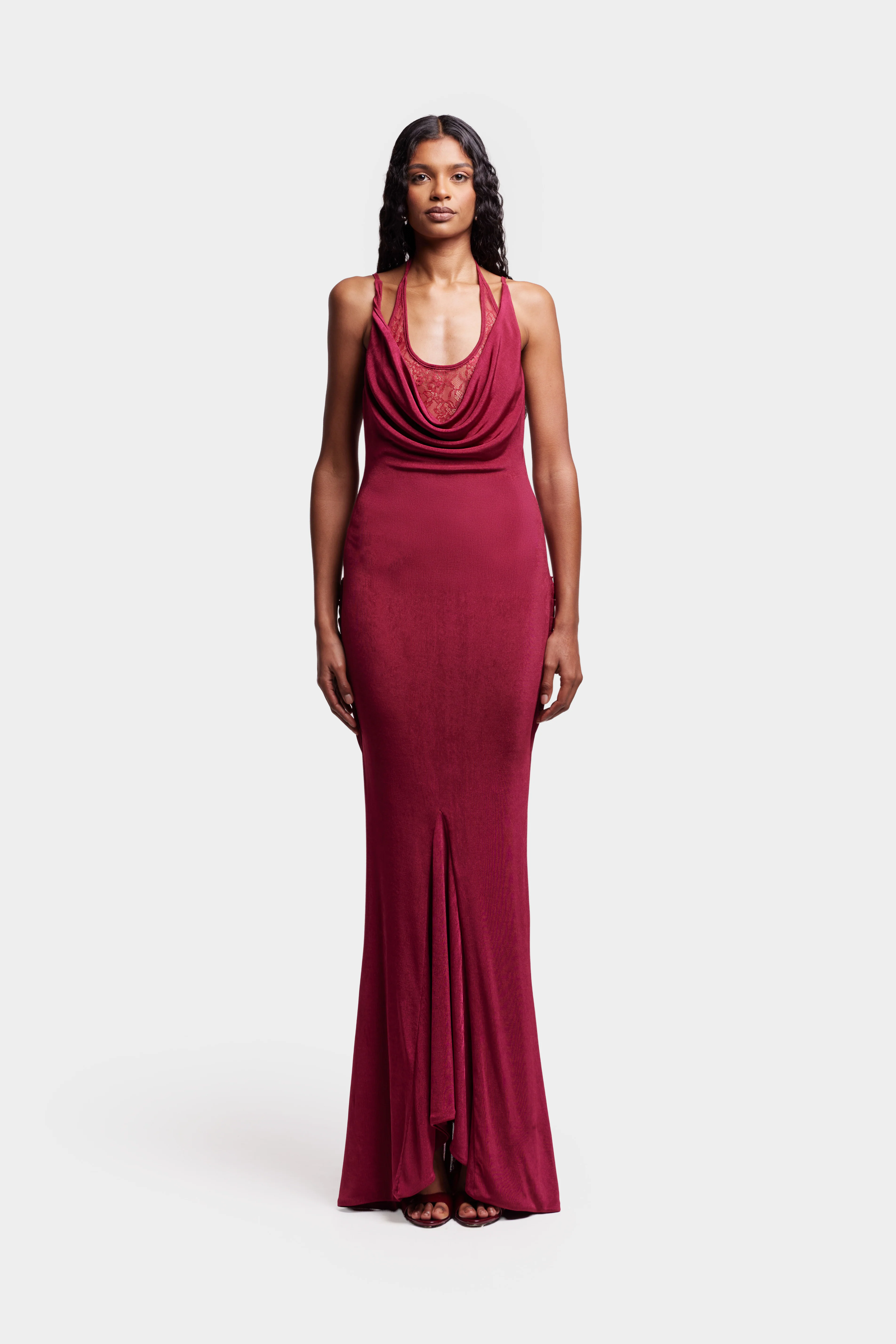 Lace Hourglass Cami Dress - Trophy Wine - Image 2