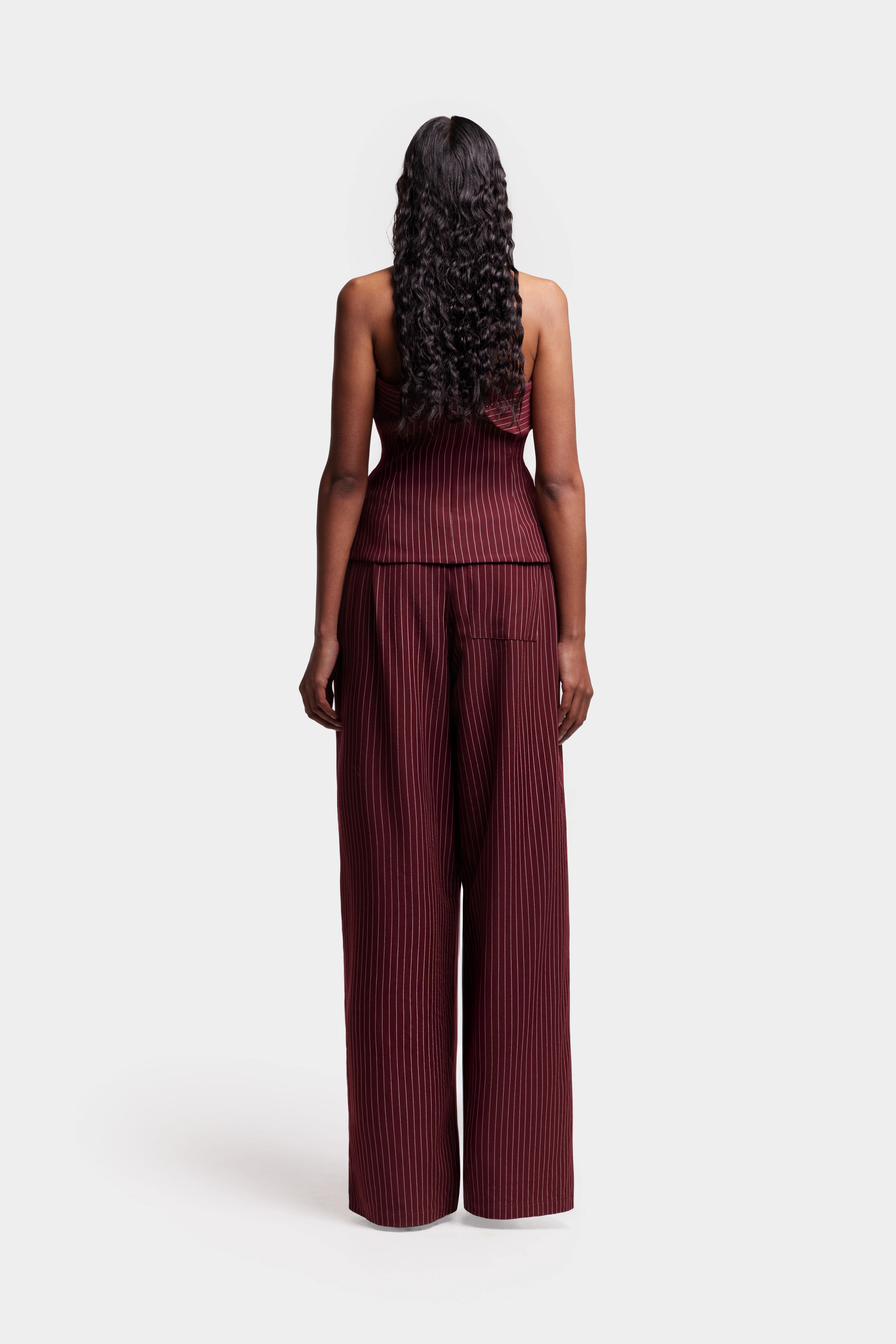 Pinstripe Wide Leg Suit Pants - Trophy Wine - Image 4