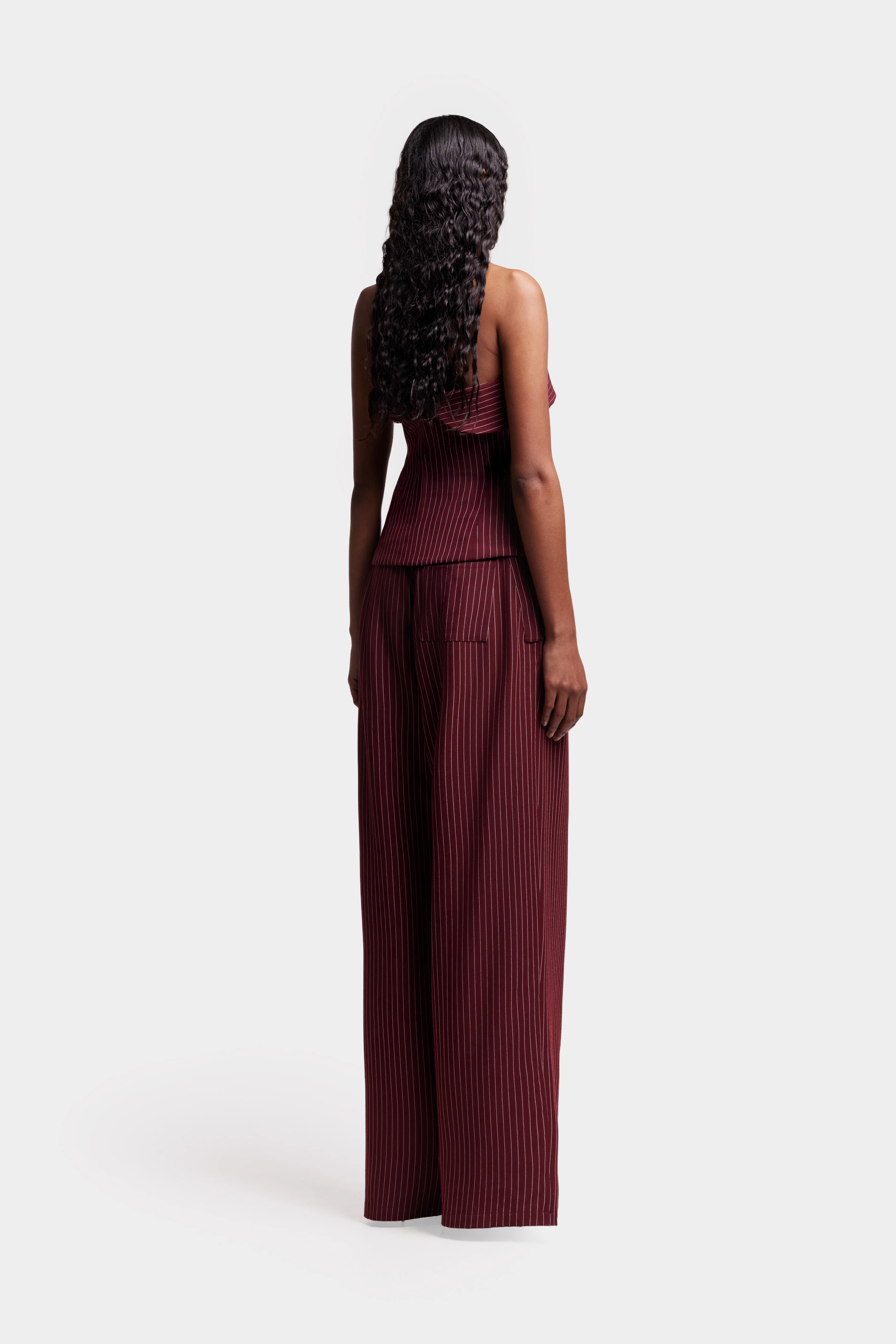 Pinstripe Wide Leg Suit Pants - Trophy Wine - Image 5