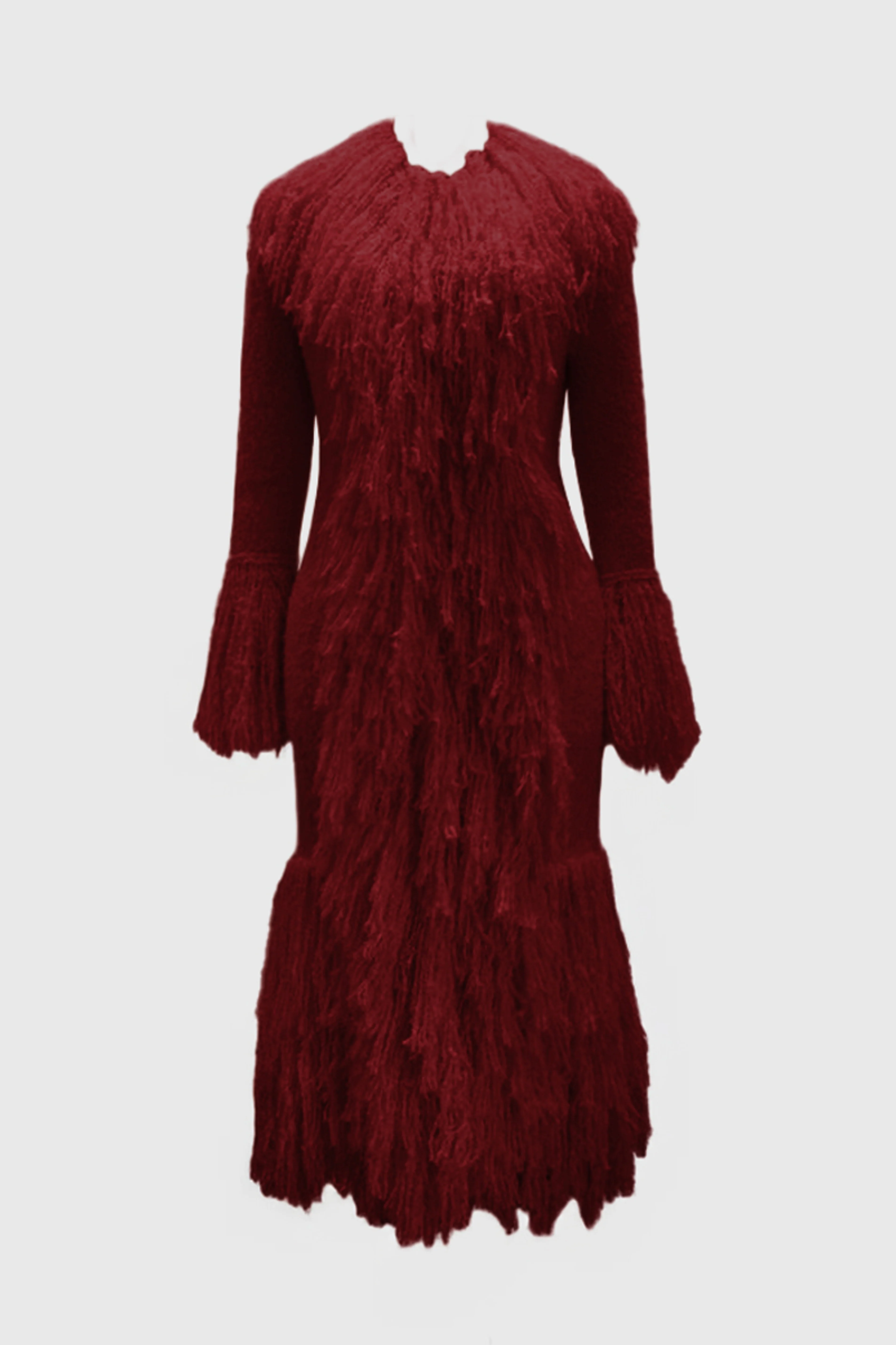 Knitted Alpaca Fur Coat - DEEP RED - Image 3
