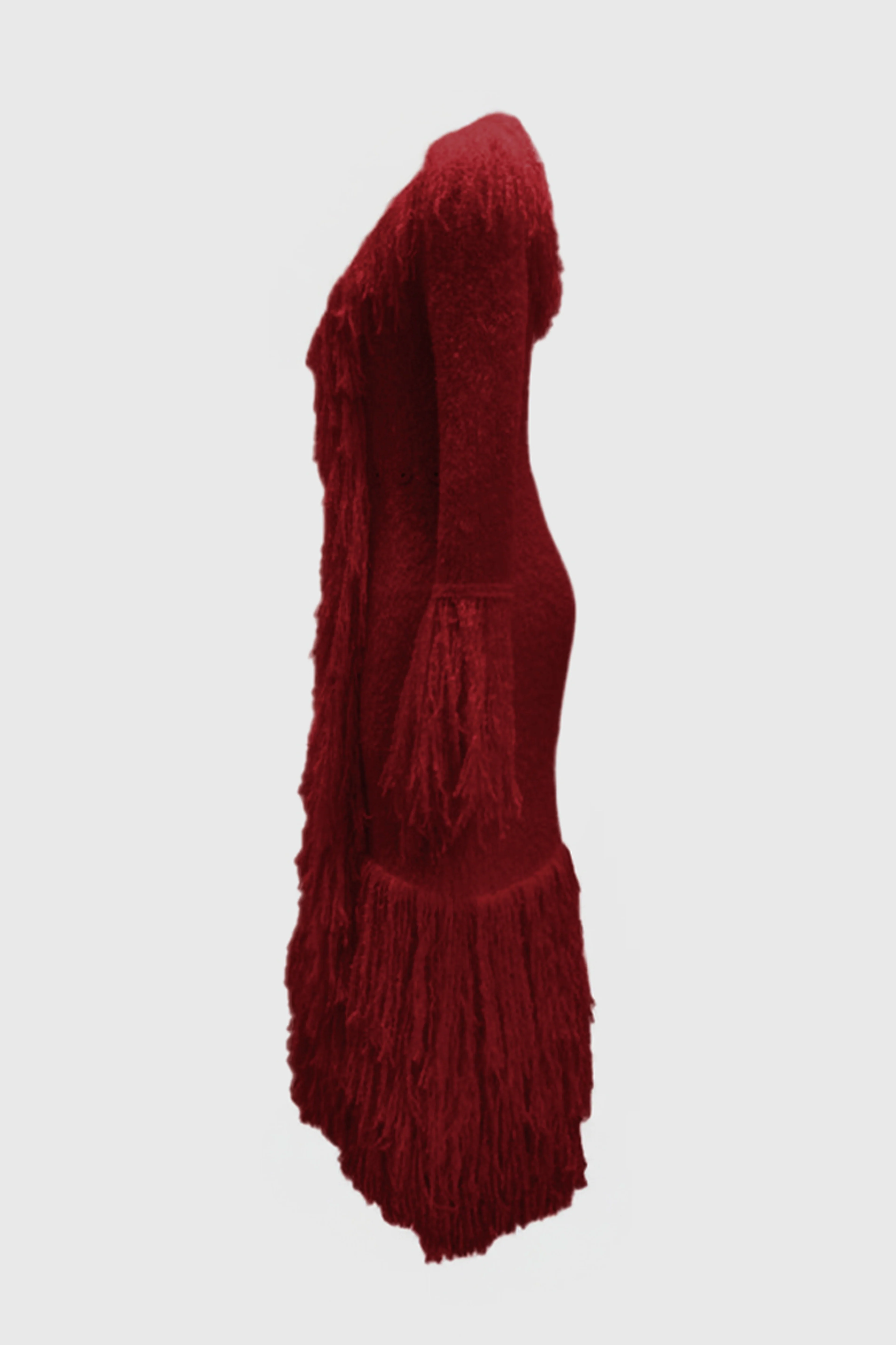 Knitted Alpaca Fur Coat - DEEP RED - Image 4
