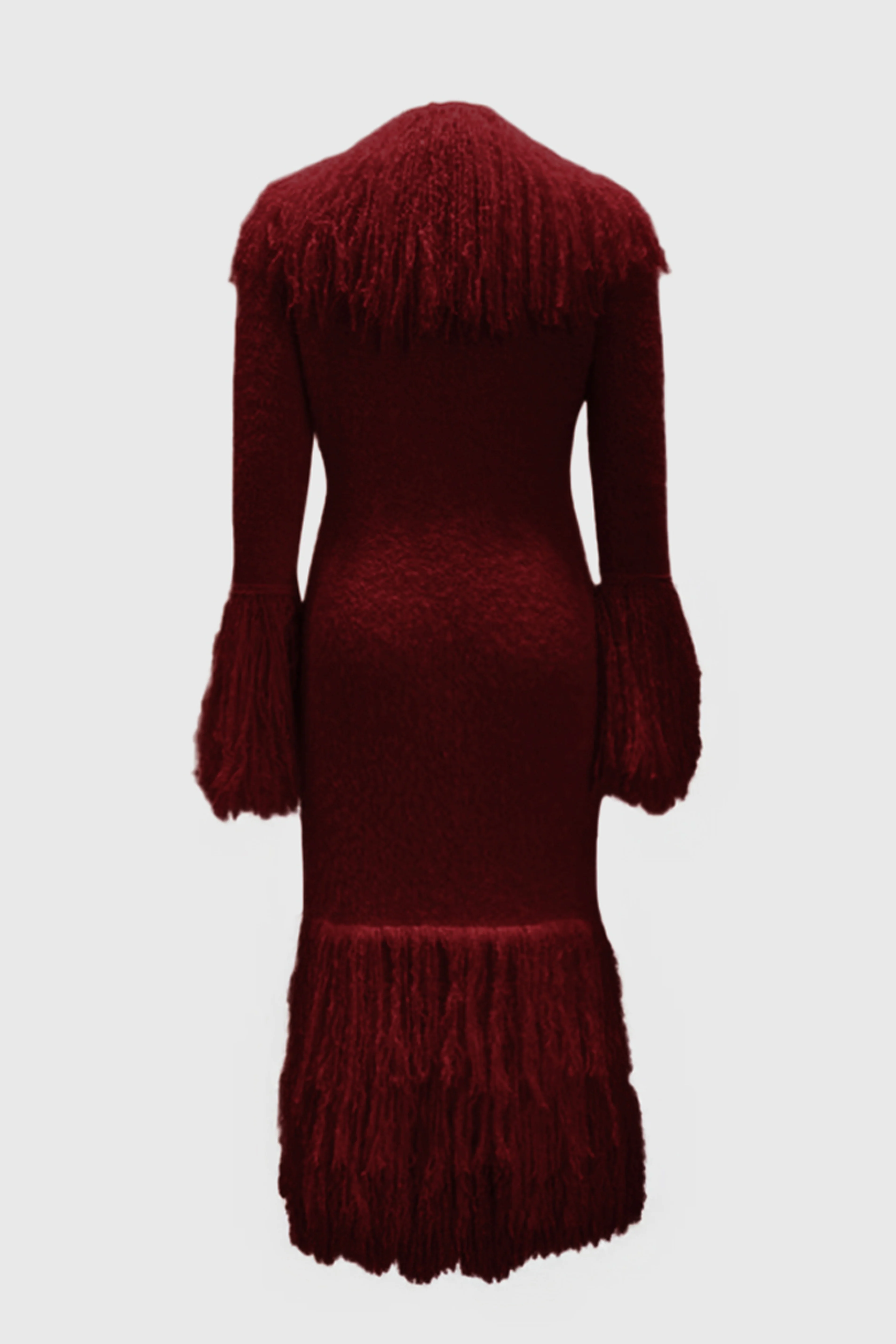 Knitted Alpaca Fur Coat - DEEP RED - Image 5