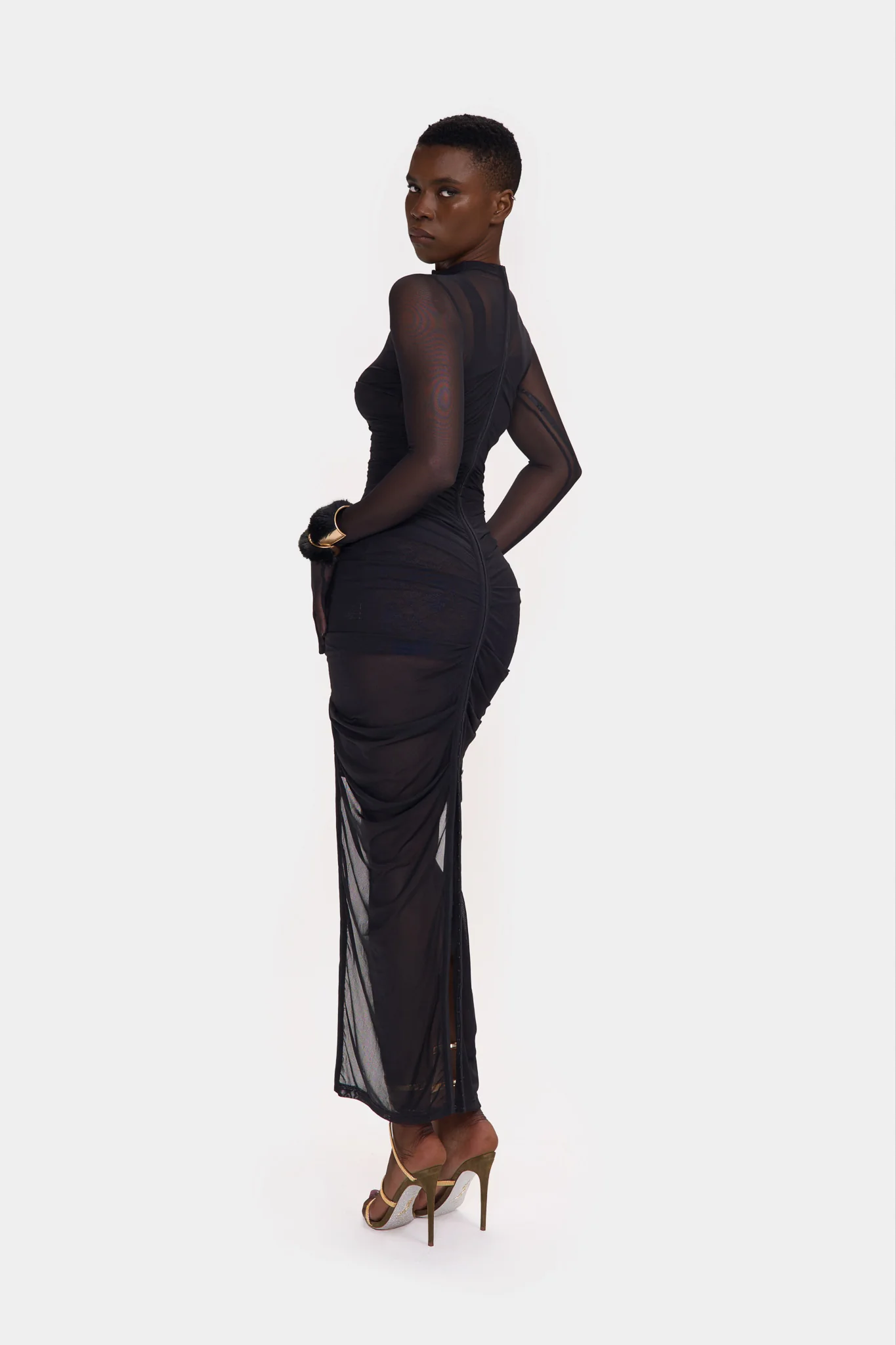 Ruched Mesh Overlay Lace Mini - Image 2