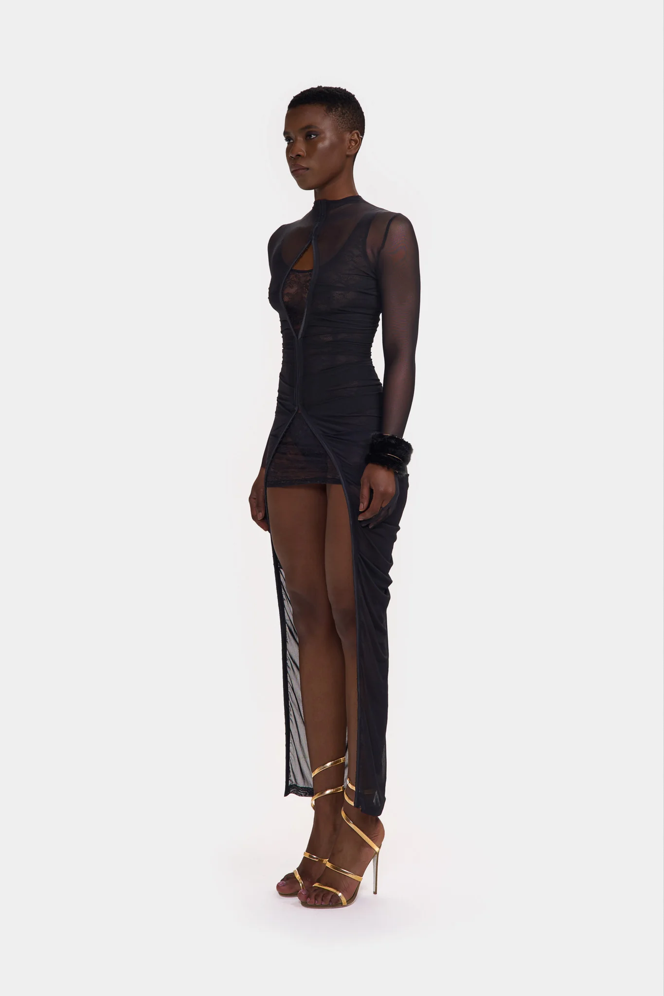 Ruched Mesh Overlay Lace Mini - Image 3
