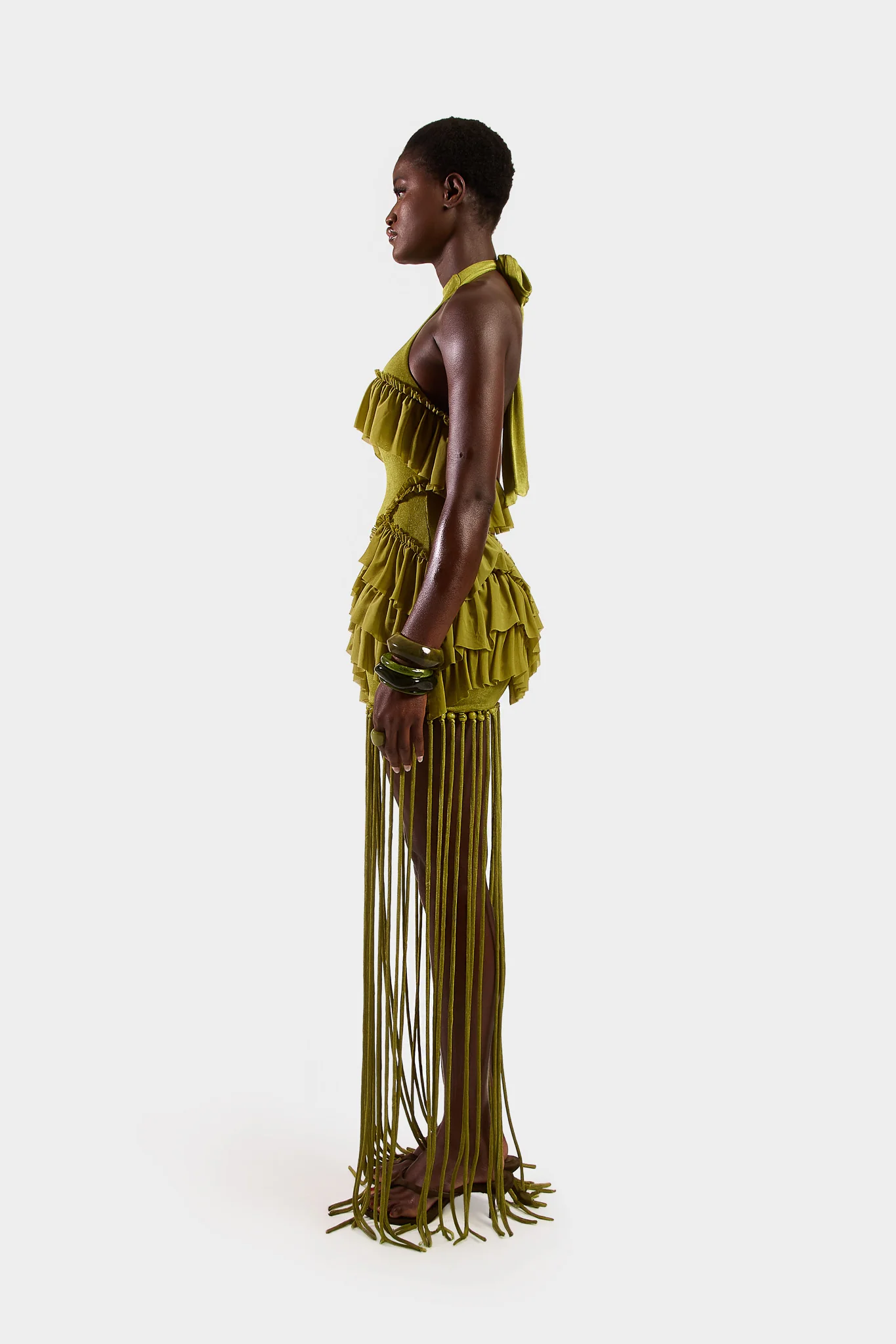 Ruffle Tassel Dress - Olive - Image 3