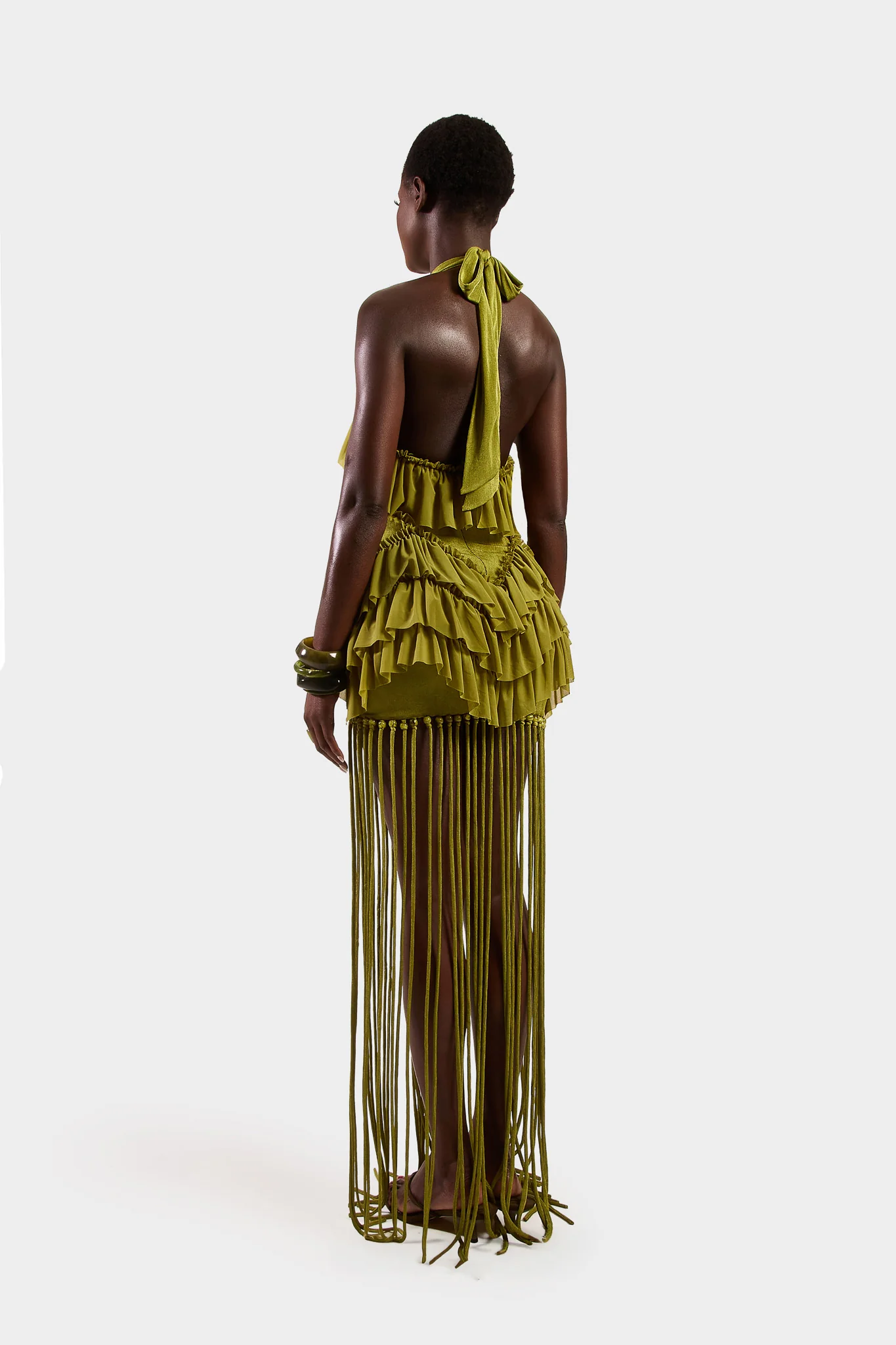 Ruffle Tassel Dress - Olive - Image 4