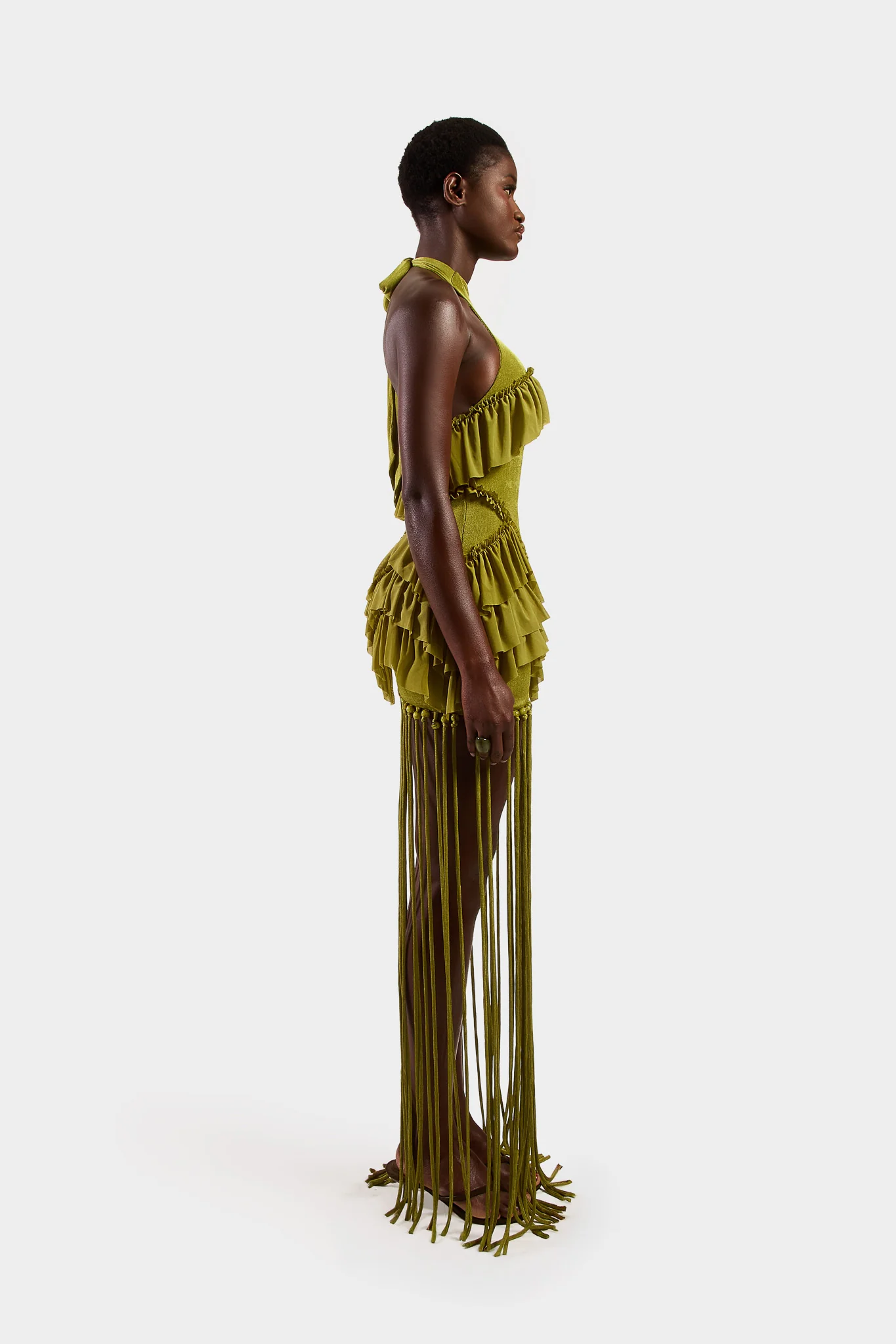 Ruffle Tassel Dress - Olive - Image 7