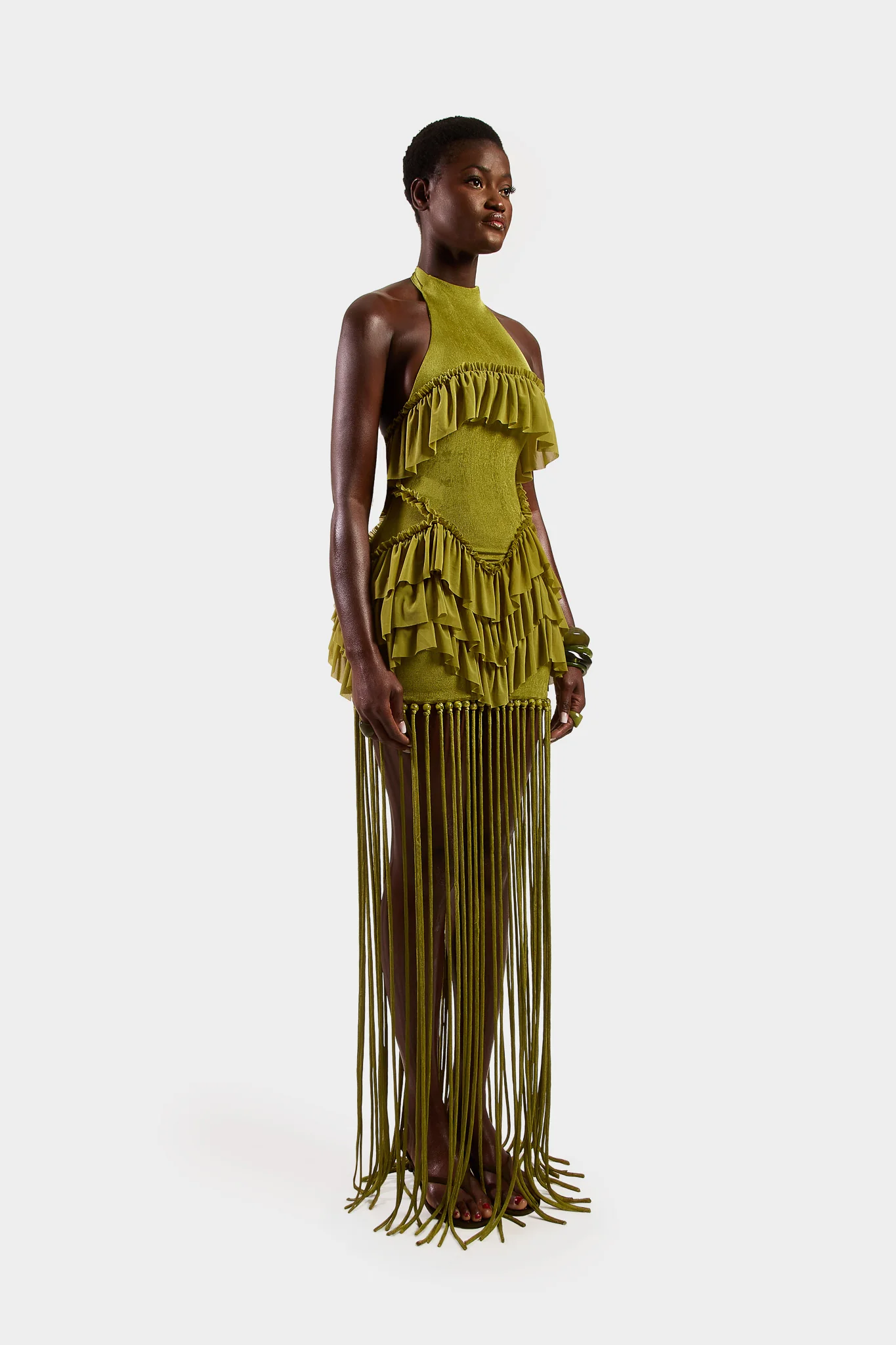 Ruffle Tassel Dress - Olive - Image 8