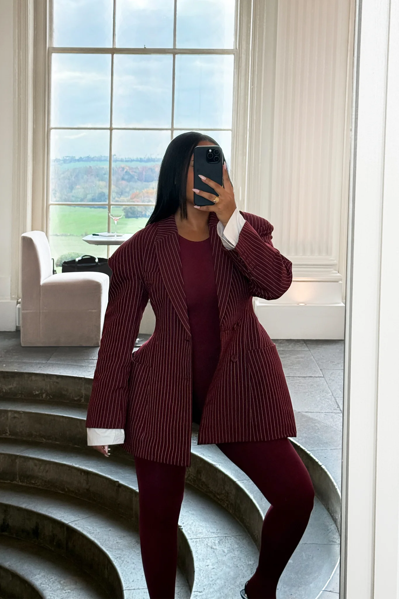 Pinstripe Shirt Cuff Hourglass Blazer - Trophy Wine - Image 3