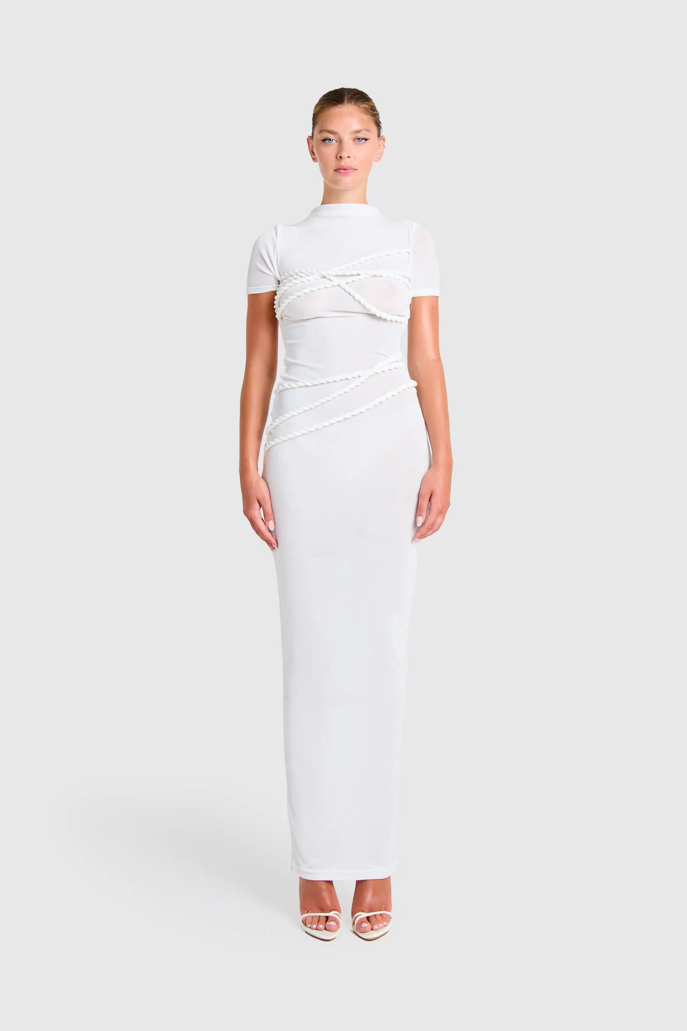 Twisted Rope T Shirt Dress - White