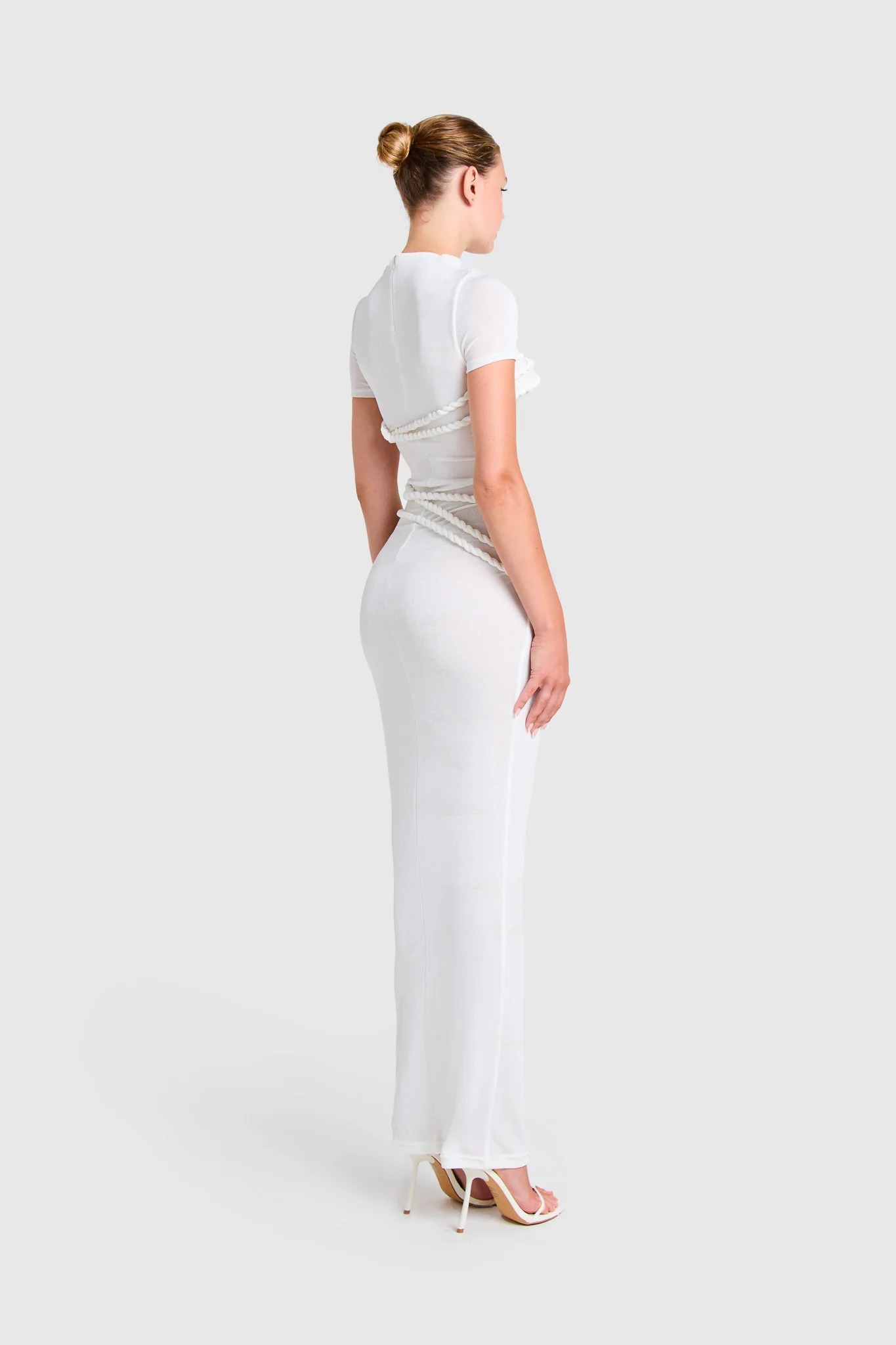 Twisted Rope T Shirt Dress - White - Image 3