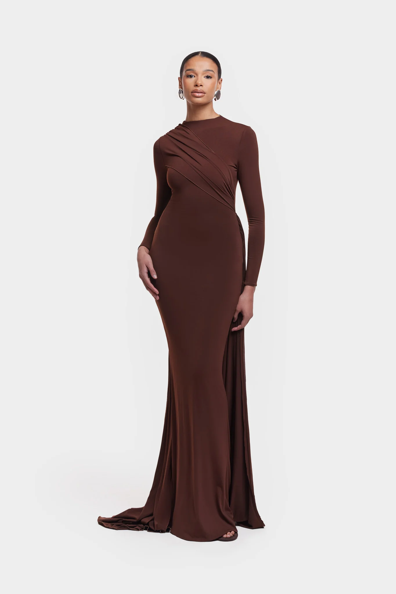 Waterfall Draped Maxi - Deep Brown - Image 5