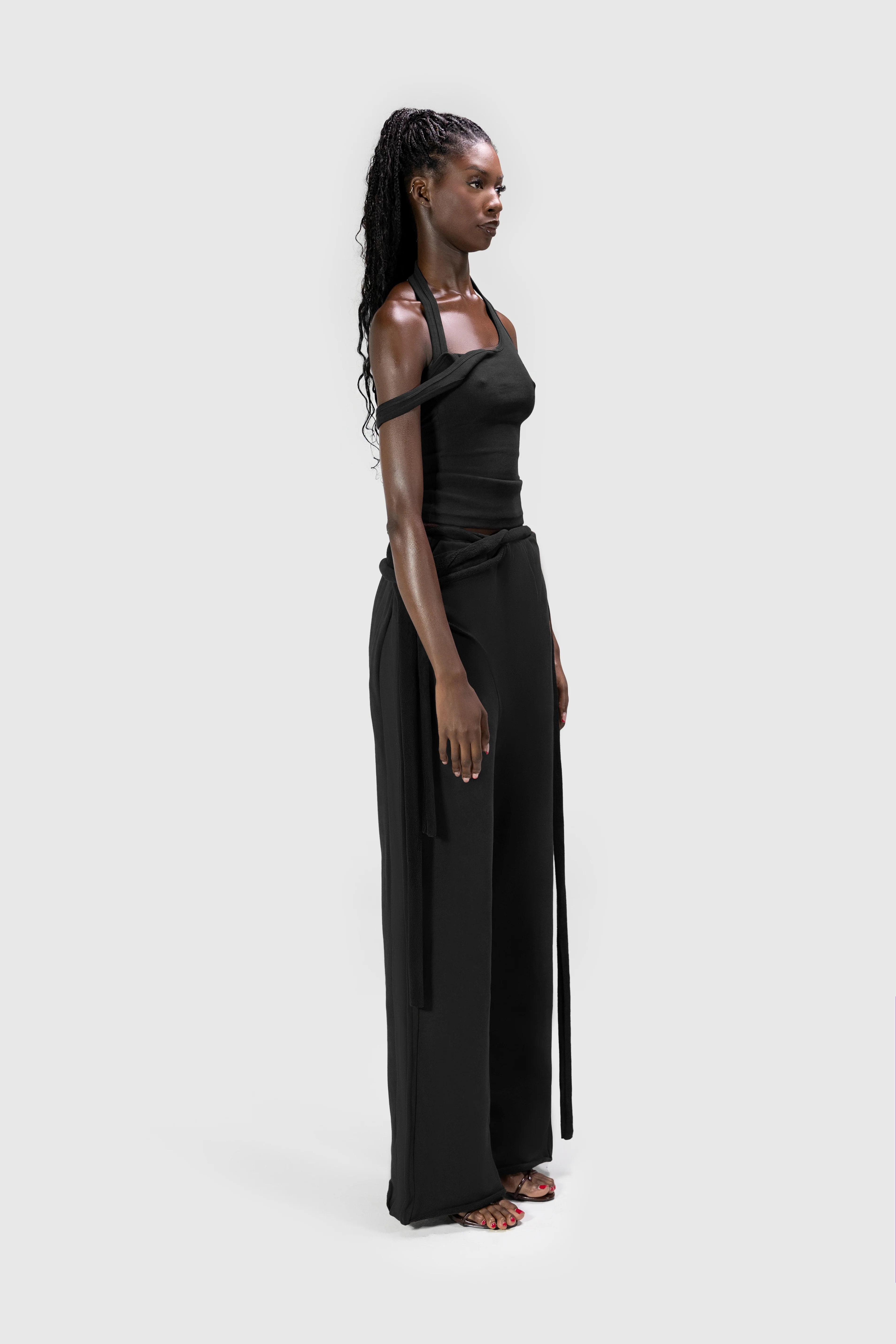 Wrapped Wide Leg Jogger - Black - Image 9