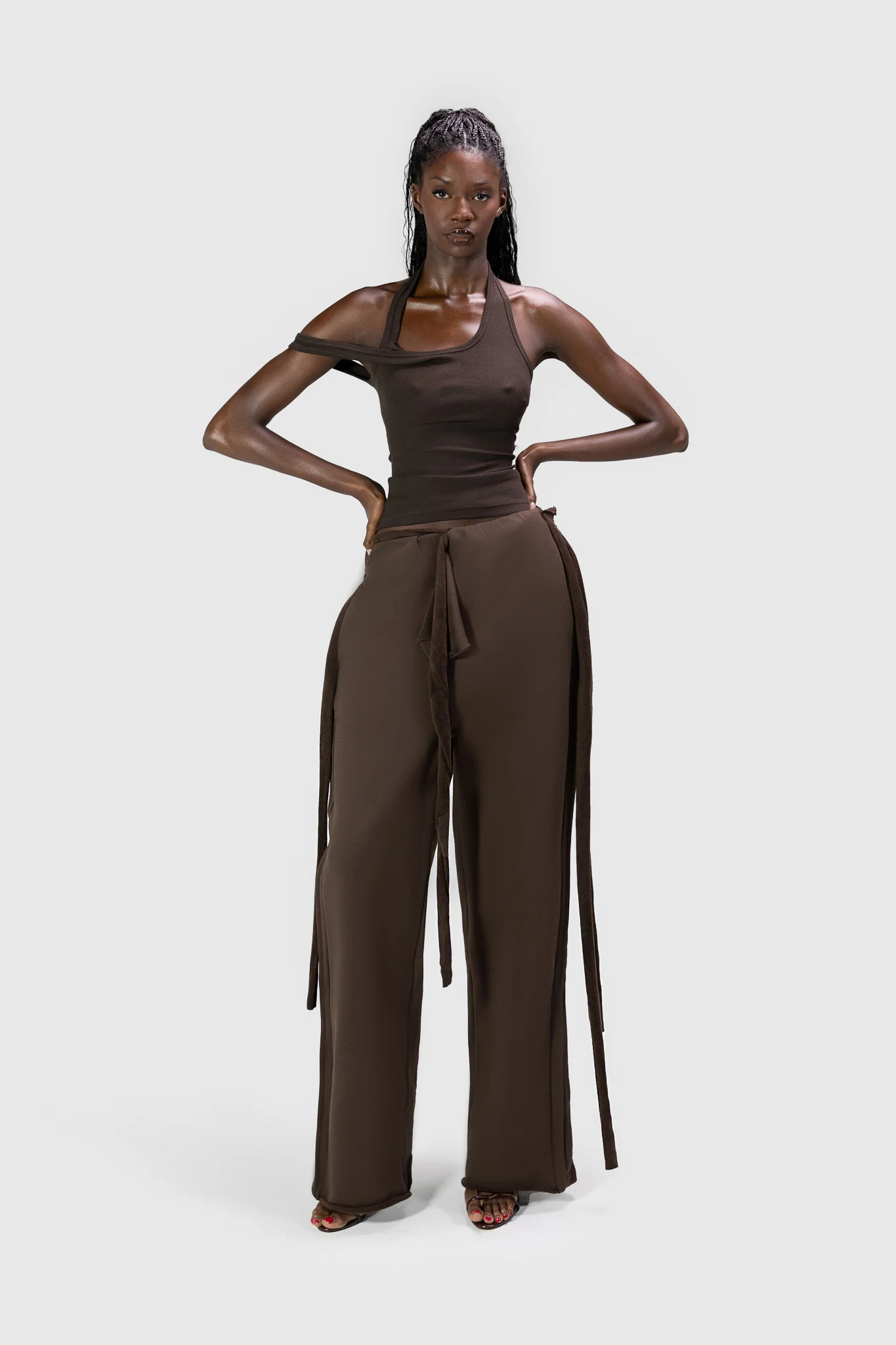 Wrapped Wide Leg Jogger - Deep Brown - Image 10